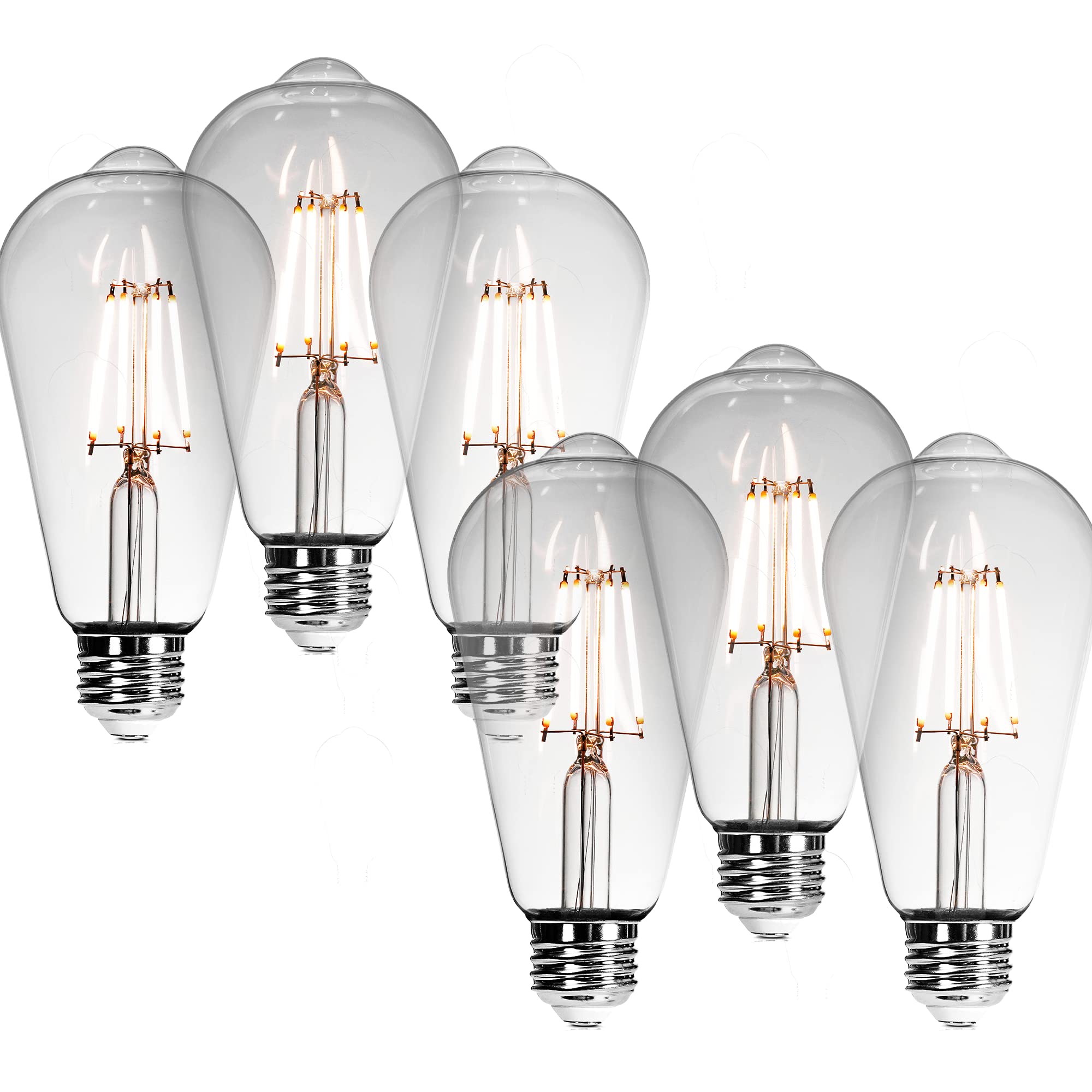 Basics Hardware Incandescent Edison Light Bulbs - Dimmable Bulb, ST64 Vintage Warm 2700k, Filament Lamp - Lasts 30k+ Hours, 60W,