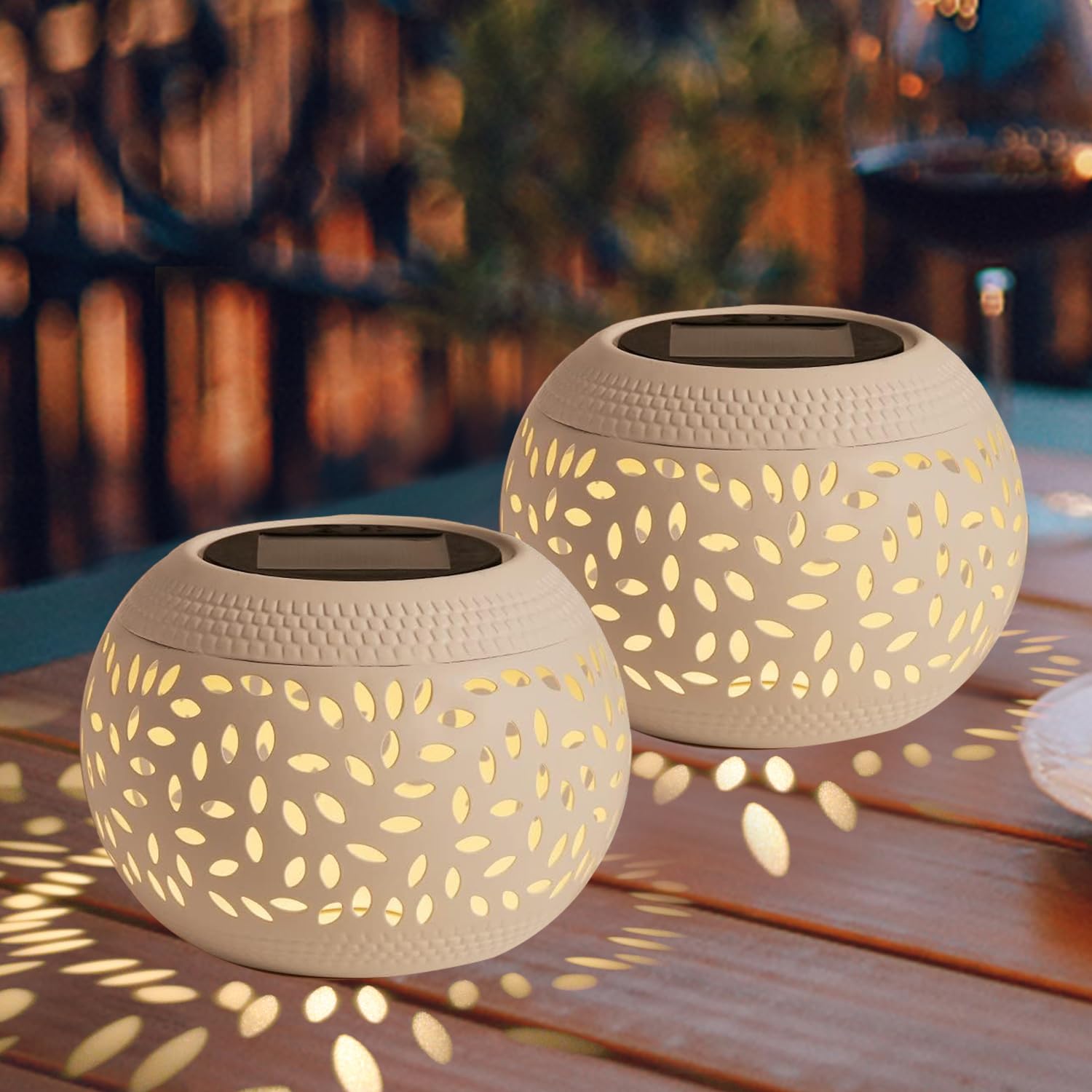 Solar Table Lanterns Outdoor Waterproof - 2 Pack LED Lamp White Metal Tabletop Light Solar Powered Decorative Lantern for Indoor