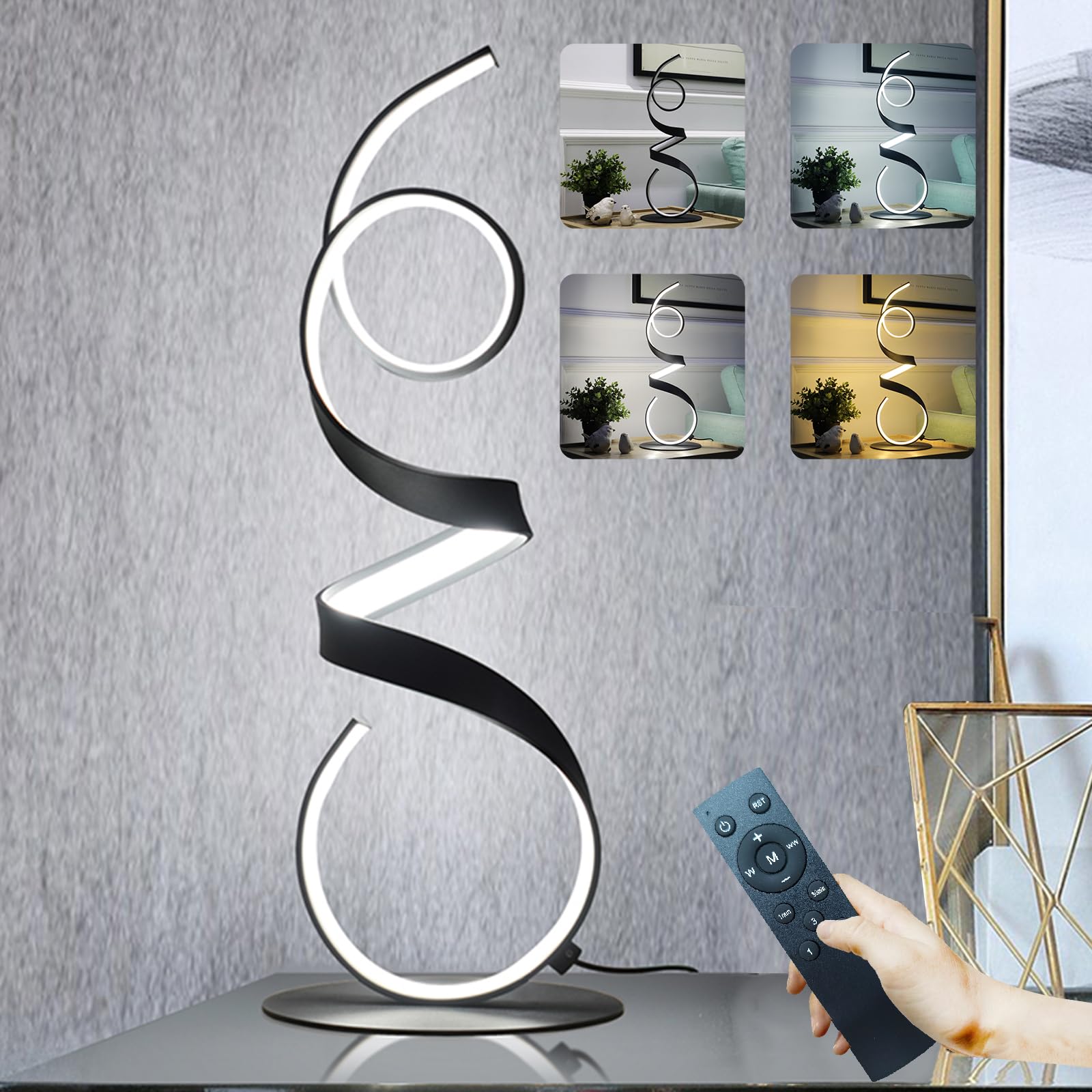 AooLiWang LED Art Table Lamp 20W, 3 Colors, Remote Control, 21.4 Inch, Black, Model ALW-TB