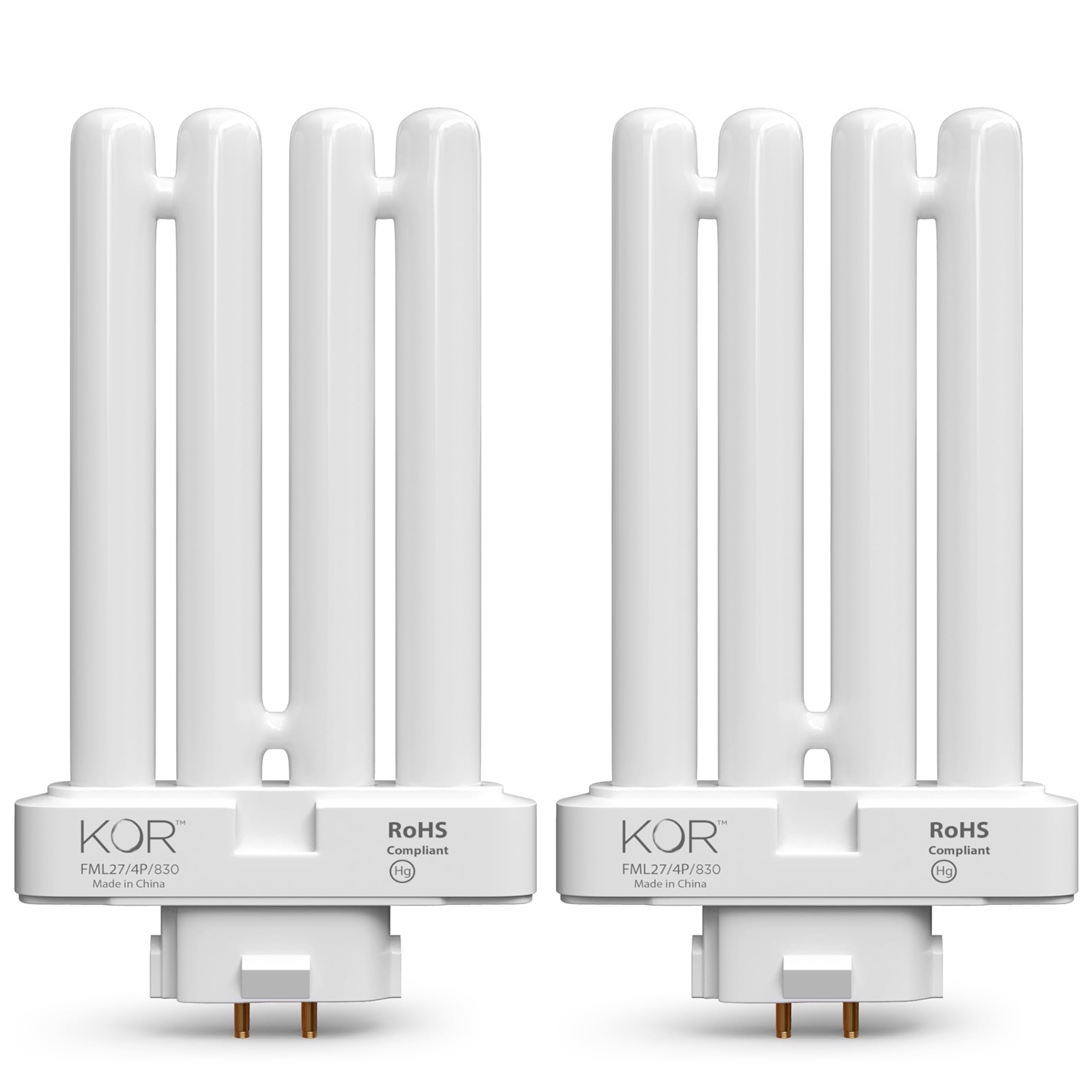 Kor Pack Of 2 - Fml27-30K Light Bulbs 27 Watt 4 Pin Fml Lamp Replacement Bulb 3000K Soft White Cfl 27W Plugin Gx10Q-4 Base
