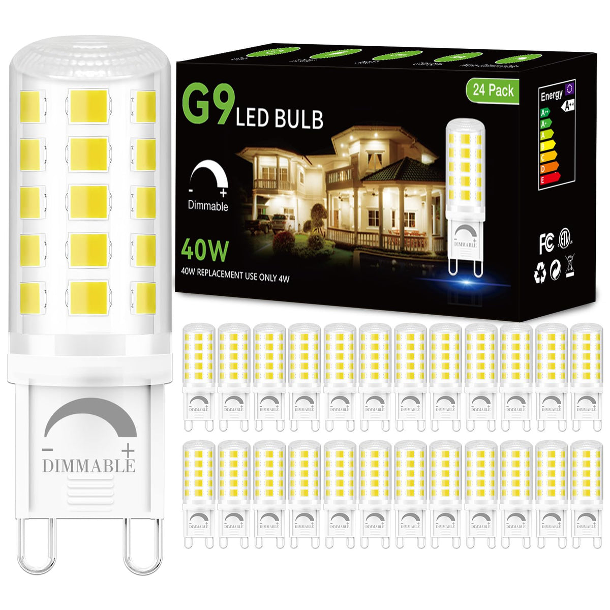 Daybeeter 24 Pack Dimmable G9 Led Bulb 4W (40 Watt Equivalent), 6000K Daylight White, G9 Halogen Bulb T4 G9 Bi-Pin Base Light Bu