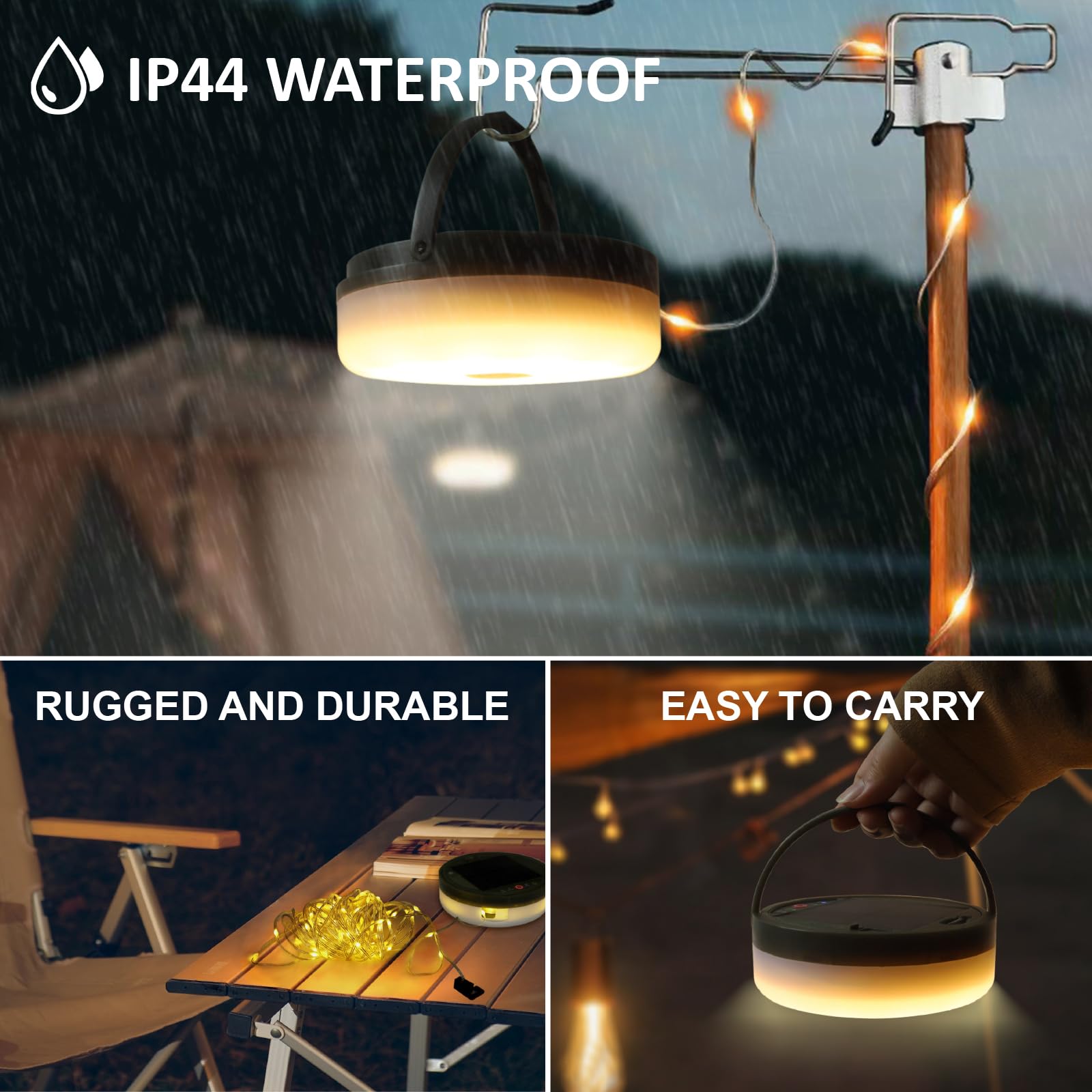 MDCMLKS Solar Camping String Lights, 39.4FT, Waterproof, 8 Lighting Modes, USB Rechargeable, Green, Model SCSL-1
