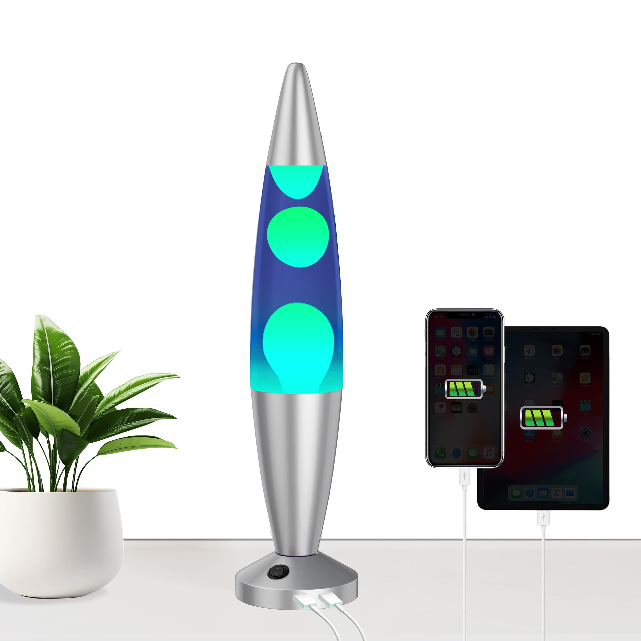 JAMBO 16in Liquid Motion Lamp - Blue with Yellow Wax, USB Night Light, Aluminum Base, Model 55000, Home Decor for Kids and mature-themeds