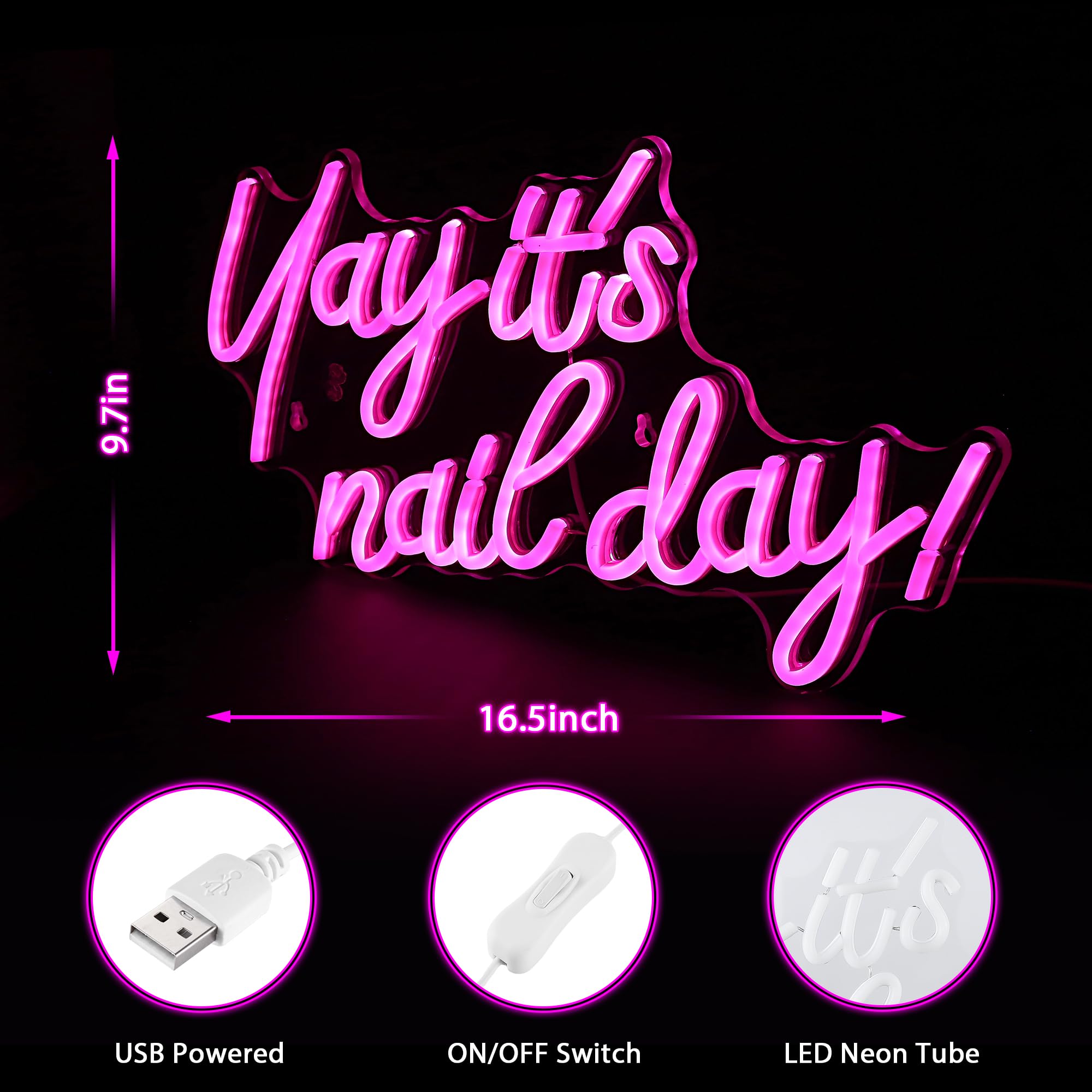 Kavaas Neon Sign for Salon & Beauty Room - Nail Day Design, 127cm x 28cm, Color: Nail Day_NDP