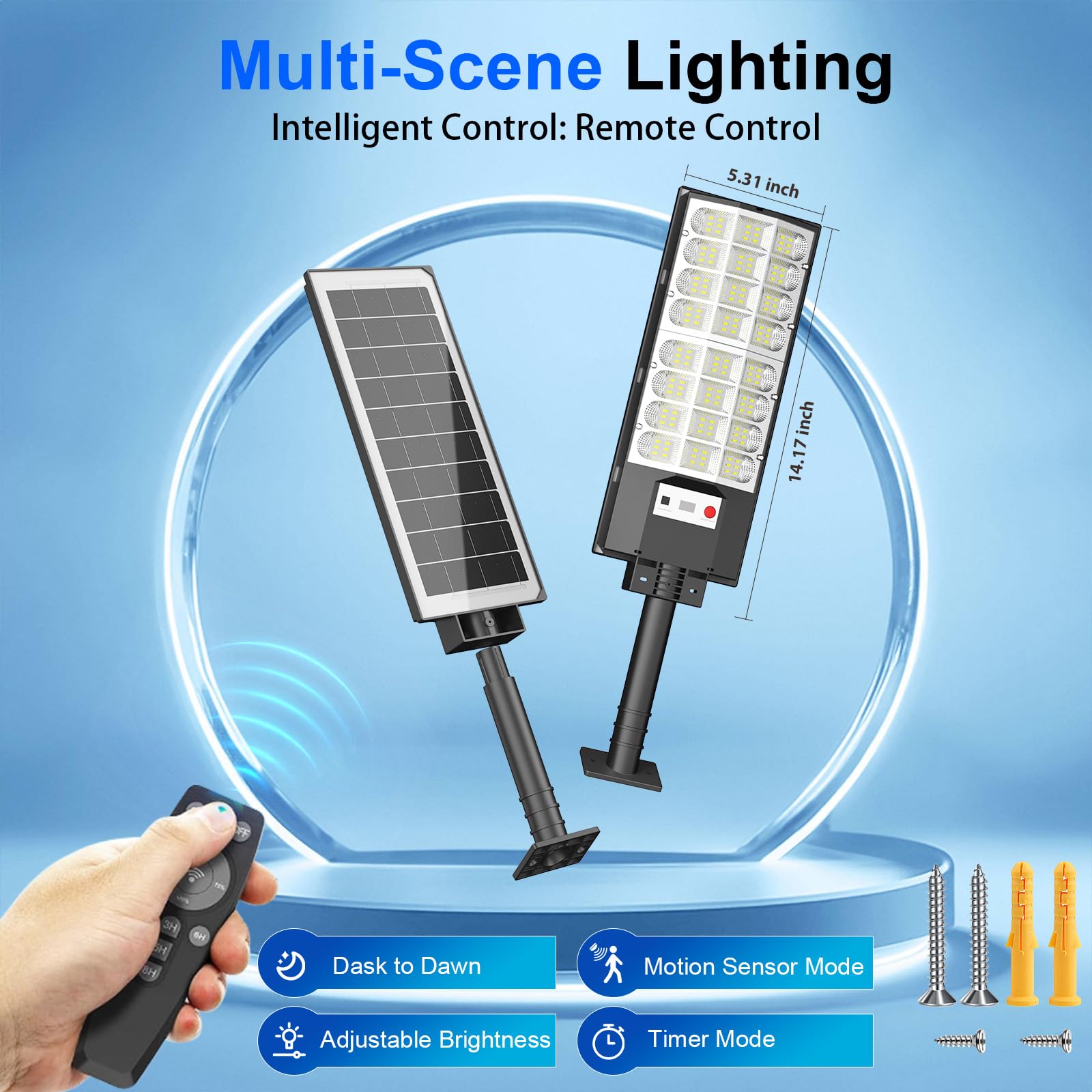 Solar Street Lights Outdoor, Solar Lamp IP66 Waterproof Security Flood Light Dusk to Dawn, Motion Sensor with Remote Control for