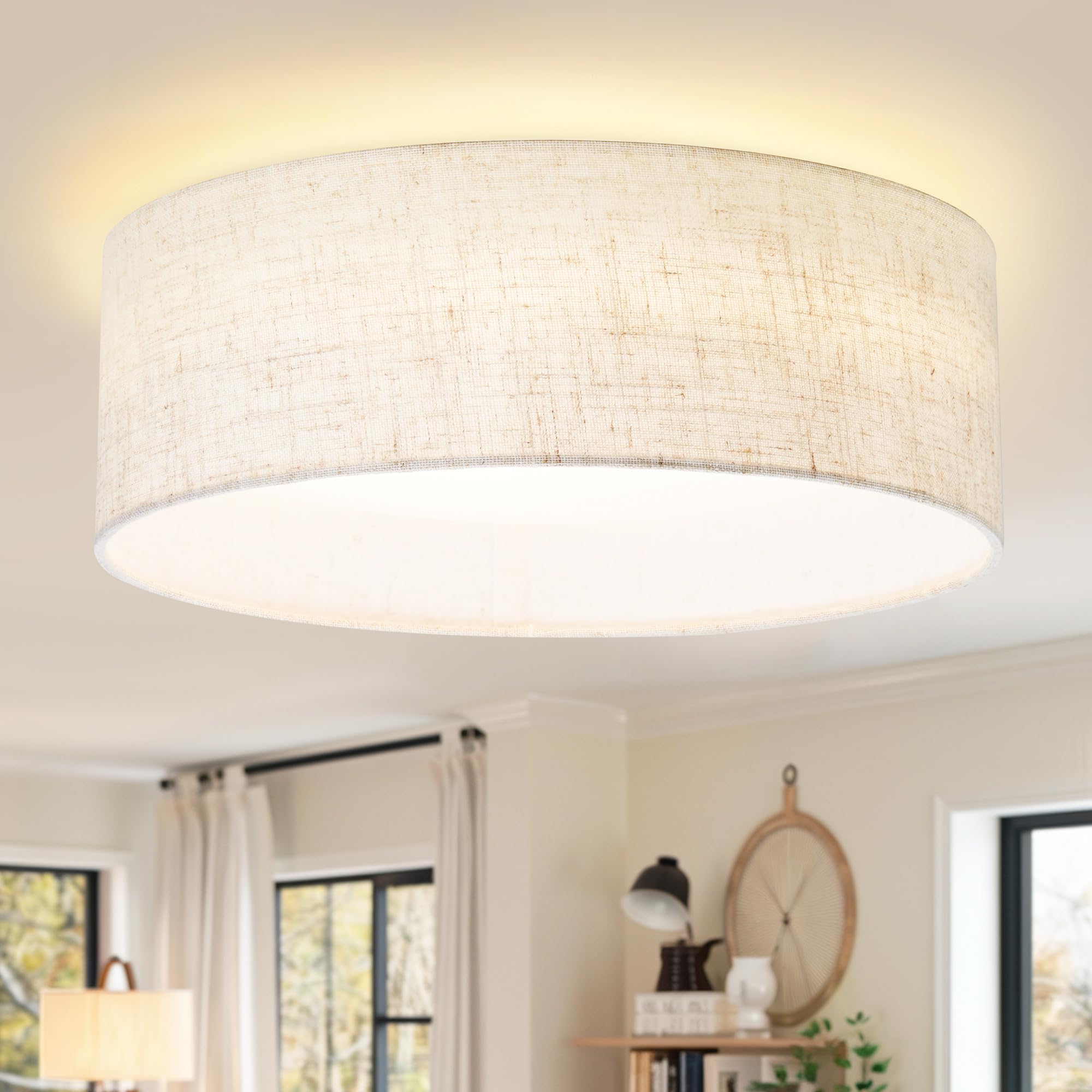 Hamilyeah 24W Led Ceiling Light, 12&quot; Dimmable Fabric Shade Fixture For Kitchen & Living Room