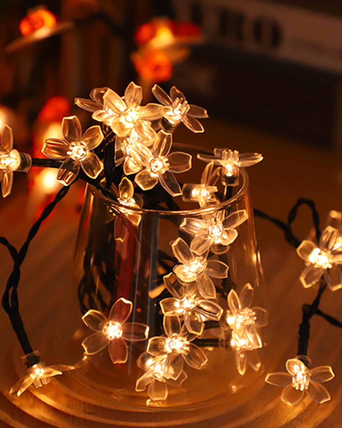 Keretuby Cherry Blossom Fairy Flower String Lights Indoor Bedroom Decorations, 33ft 100 LED USB Plug in Decorative Floral Lamp f