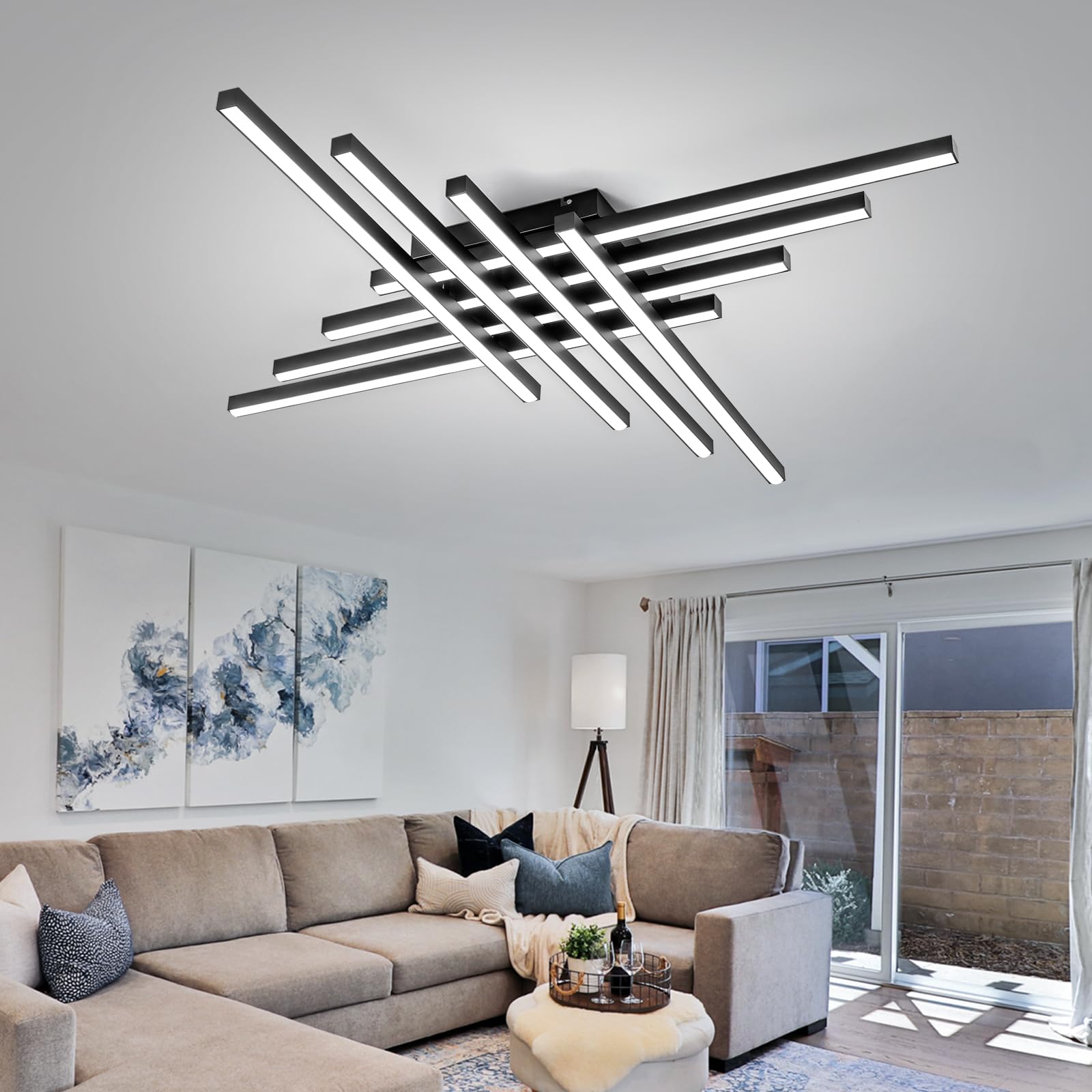 JAYMP Modern 45.7" Black Sputnik Ceiling Light, 128W Dimmable LED Fixture for Dining Room, Living Room, Kitchen, 8 Lights, Iron Model 6655