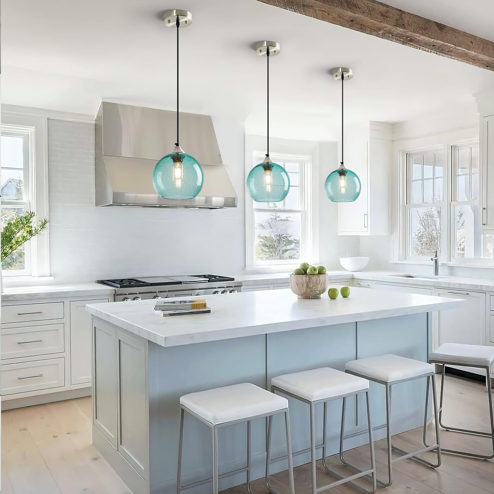 Lbsqj Light Blue Glass Pendant Lights Kitchen Island Lighting Globe Pendant Light Fixtures Modern Pendant Lighting For Bedroom Living Dining Room Light Fixture (7.87 In  1 Pack)
