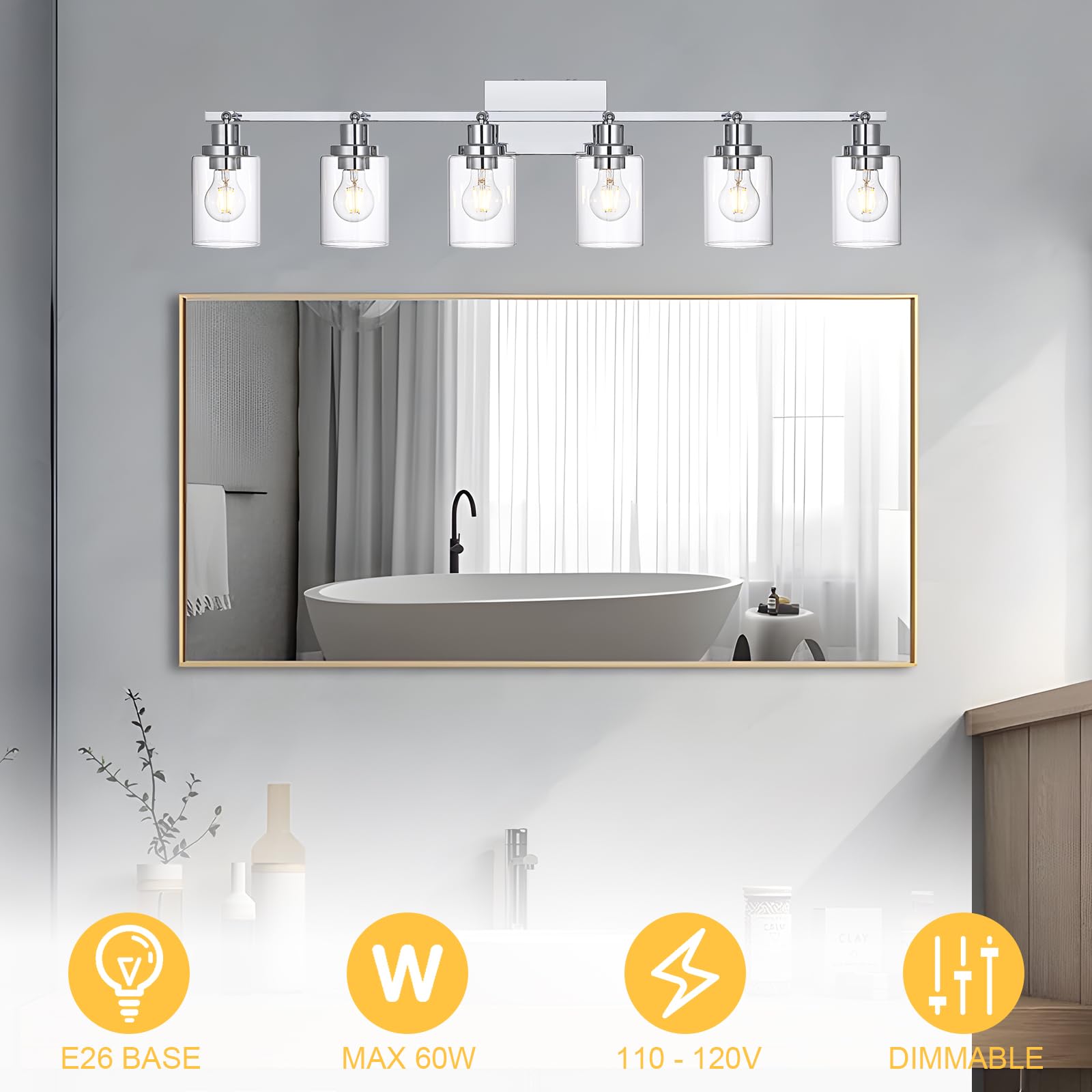 Wanluce 6-Light Chrome Track Lighting Kit, Iron Multi-Directional Fixtures for Kitchen & Bathroom, Model 16450SP-6CH
