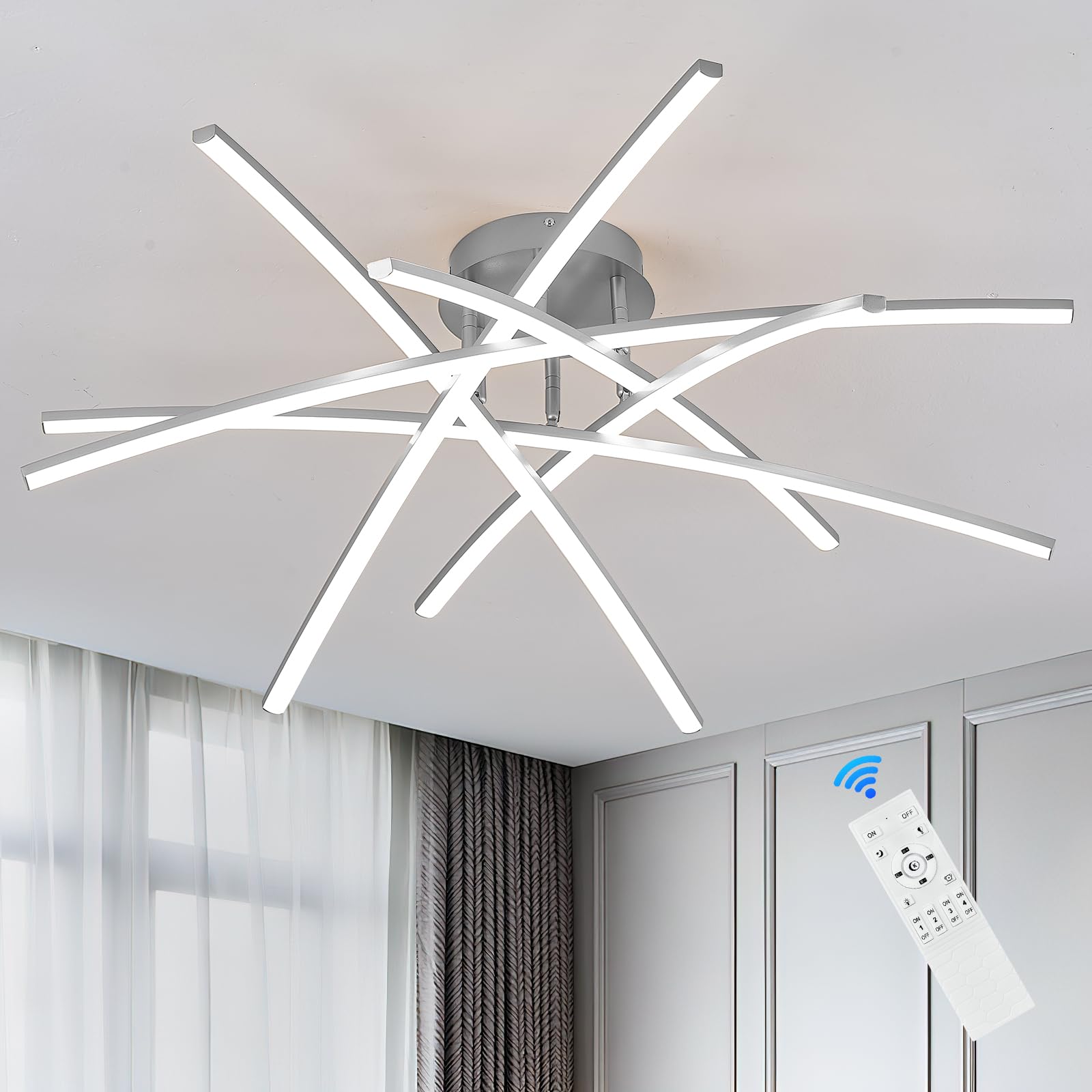 AIRYPHANT Semi Flush Mount Ceiling Light, 32.8    Dimmable LED Chandelier Modern Ceiling Lighting Fixture Dimmable Remote Contro