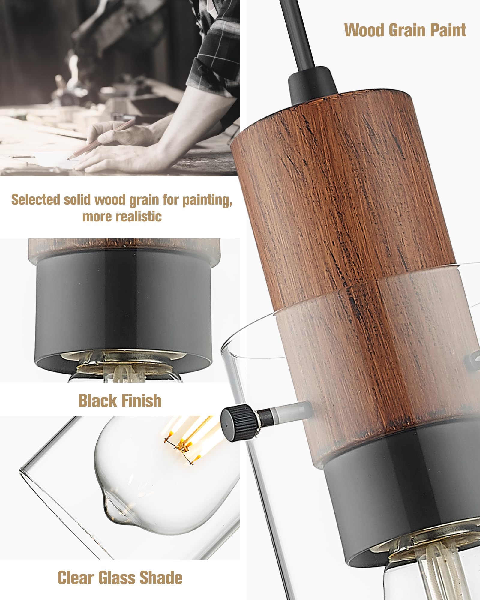 Emak 3-Light Black Pendant Light, Modern Glass Shade Fixture For Kitchen, Dining, Bathroom