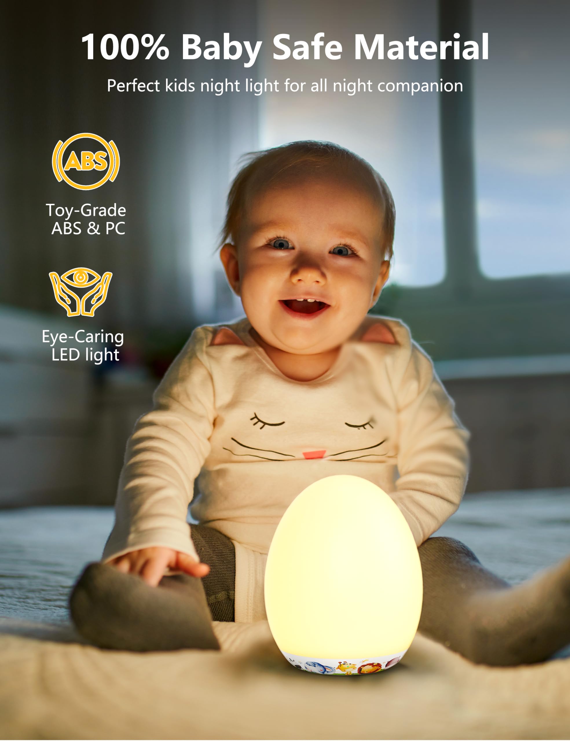 MediAcous Night Light for Kids, Rechargeable LED Touch Lamp, 7 Colors, Portable, Cartoon Design, Model NL01, Silicone, Nursery Decor