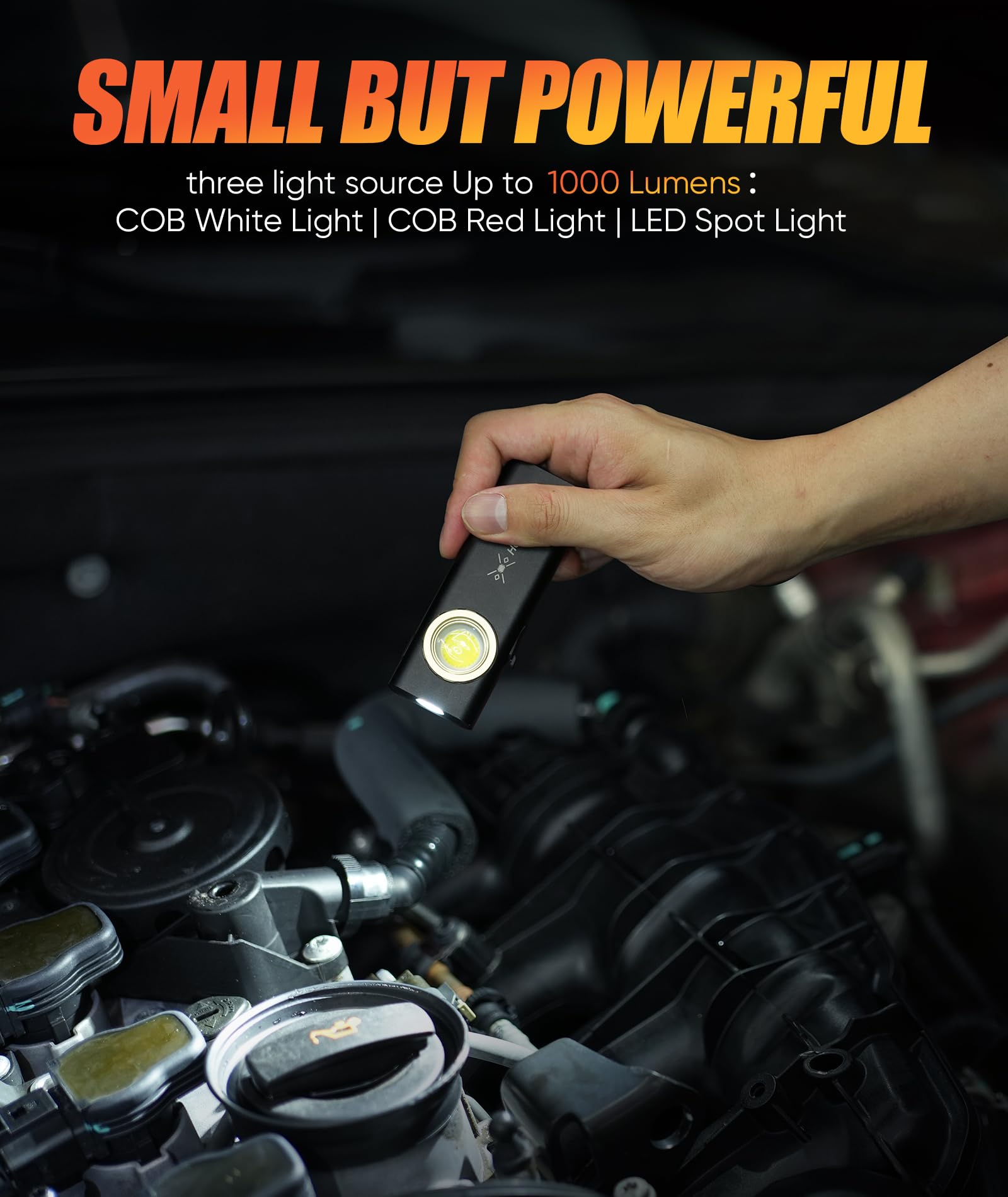 Hotligh Slim Magnetic Work Light - 1000 Lumens Led Work Light Rechargeable With Two Magnetic Bases Design, Flat Flashlight For Car Repairing/Camping/Emergency