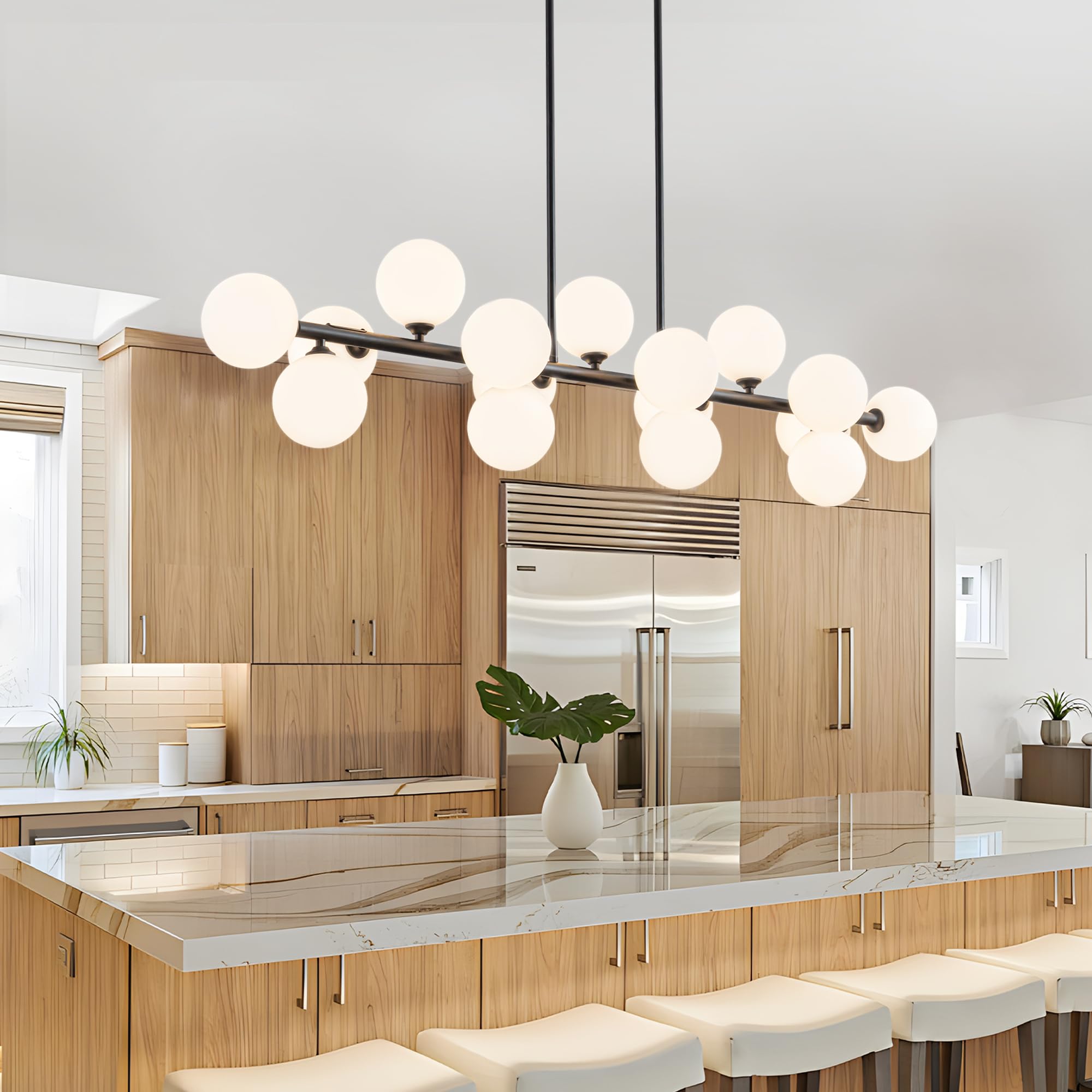 Farmhouse Chandeliers For Dining Room Large Pendant Lights Kitchen Island Lighting 16-Light Modern Sputnik Chandeliers With Milk