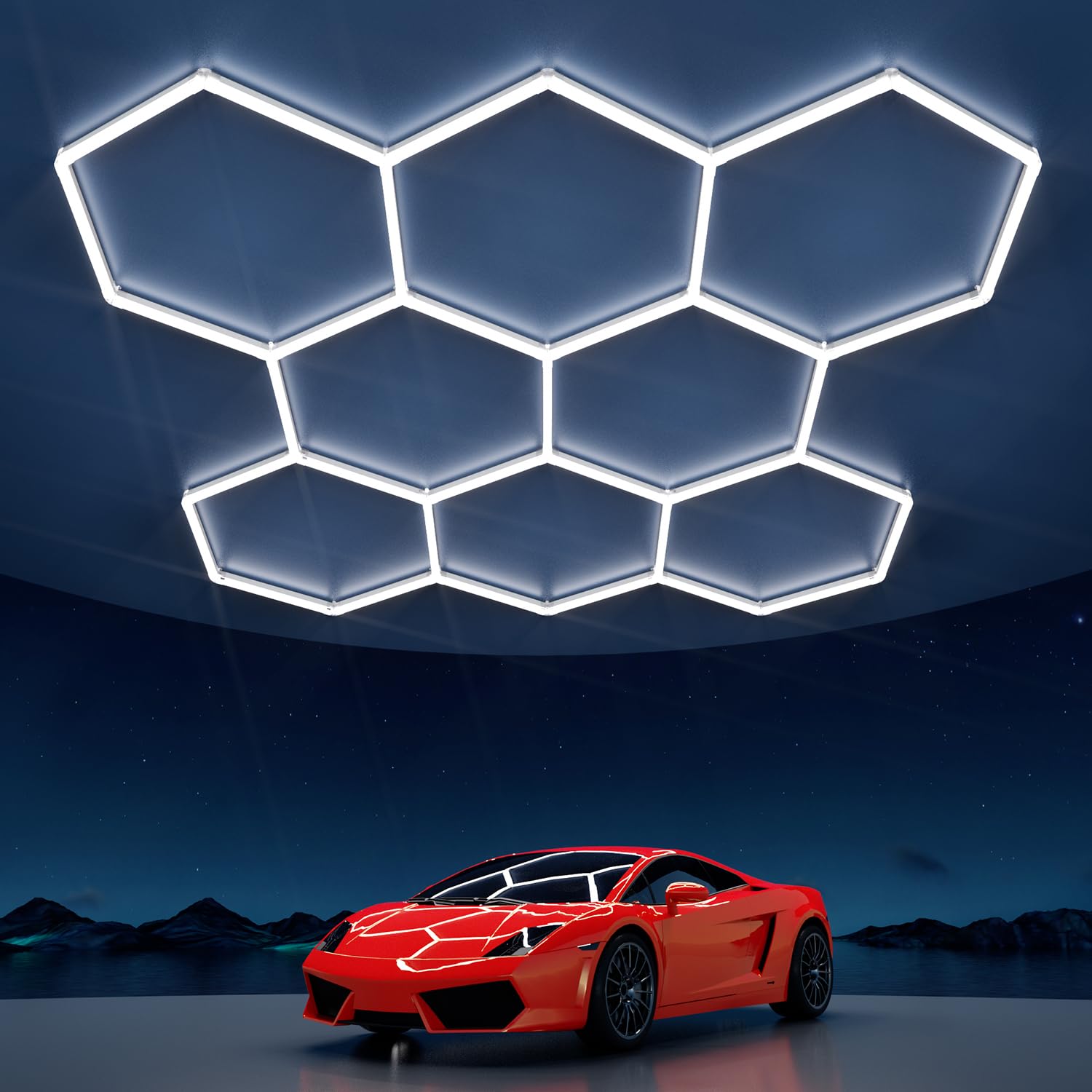 Litezone Hexagon Garage Lights: 245W 35 Pack 8 Grids LED Garage Lights - Easy Install 6500K Super Bright Honeycomb Light for Warehouse  Car Detailing Shop  Exhibition Hall  Gym