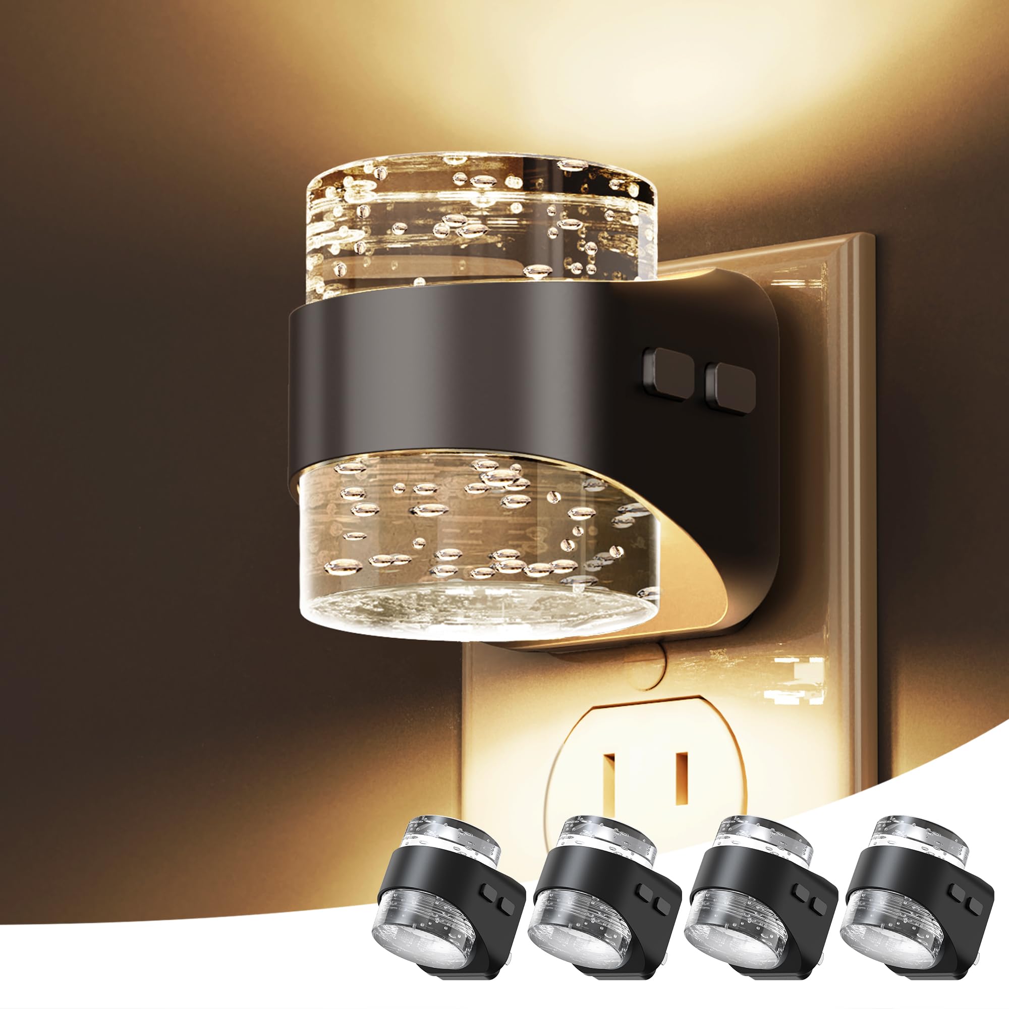 L LOHAS LED Night Light  4 Pack 3000K Bubble Night Lights Plug into Wall  Acrylic Night Lights with Light Sensor  Adjustable Brightness Soft White Plug in Nightlights for Rooms Bathroom Hallway