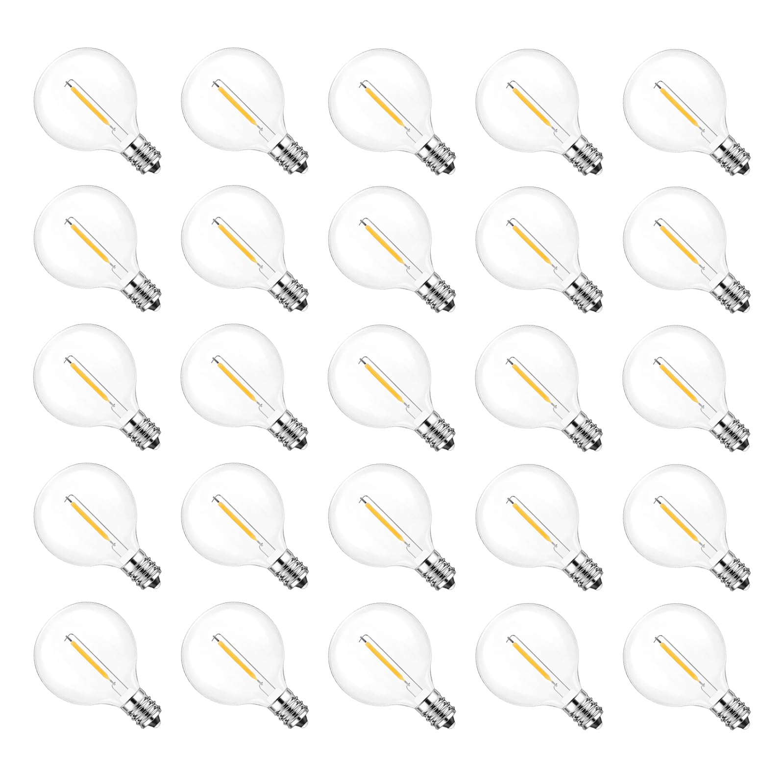 Jslinter 25Pack G40 LED String Light Bulbs Replacement, 1W(11W Equivalent), 60LM, 2200K Warm White, Shatterproof, E12 Screw Base