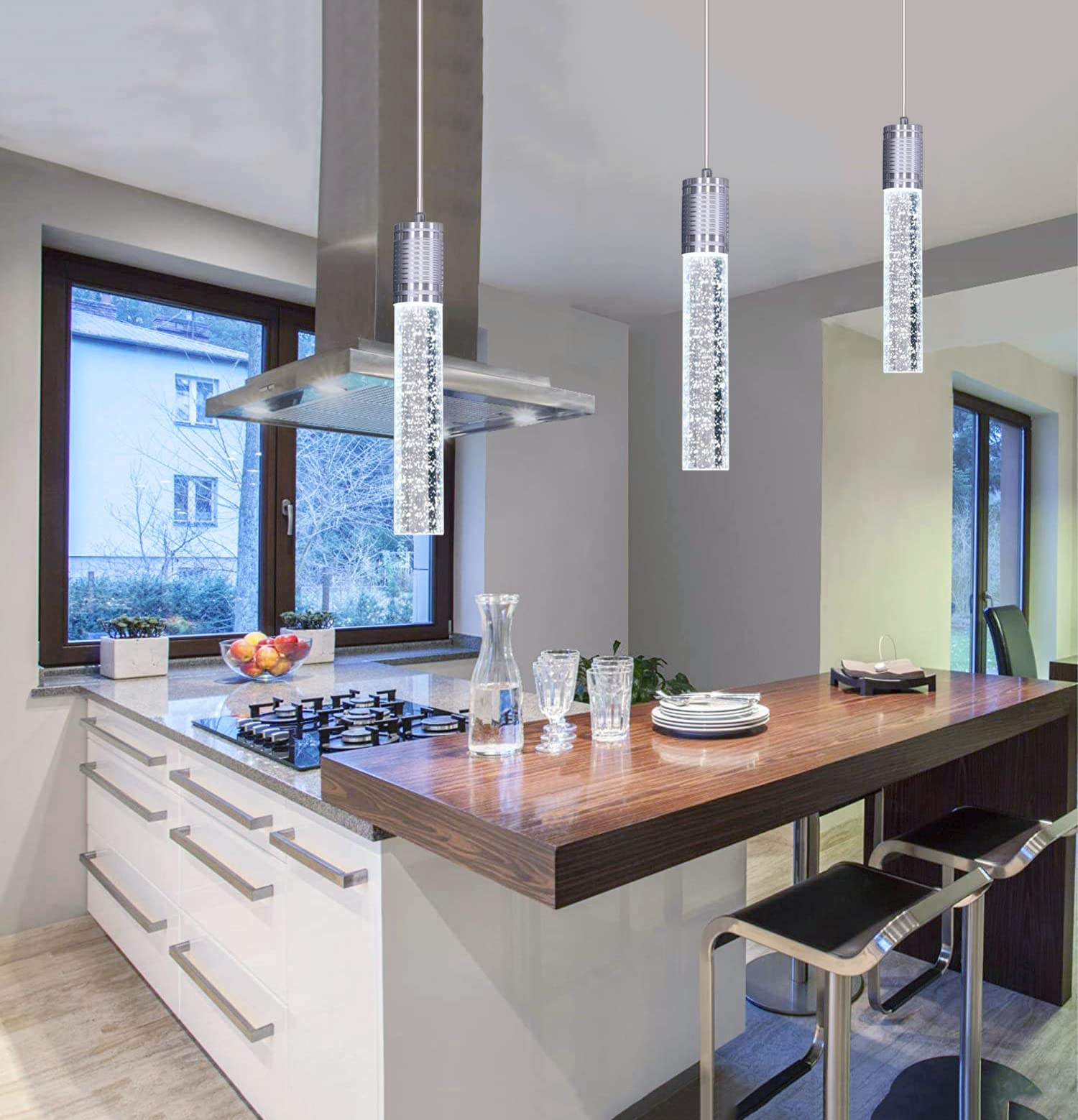 Haixiang Modern Kitchen Island Hanging Light Fixtures Crytstal Pendant Lighting For Kitchen Island Chrome Mini Chandelier With 6