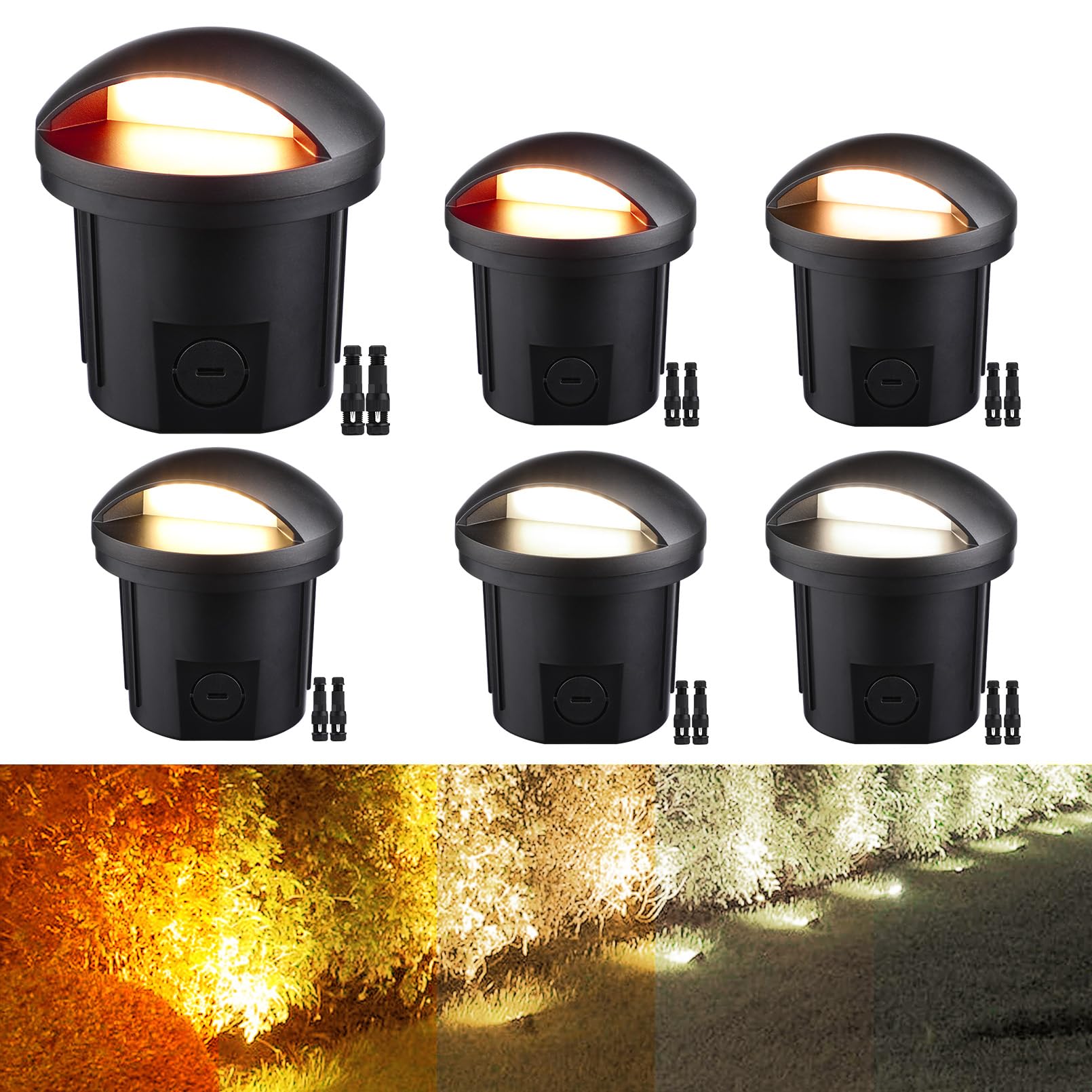 LEONLITE 5W Well Lights Landscape LED  Low Voltage Inground Landscape Lighting  1800K2700K3000K4000K5000K Adjustable  Aluminum  ETL Listed  IP67 Waterproof  12-24VAC/DC  CRI90  150lm  Black  Pack of 6