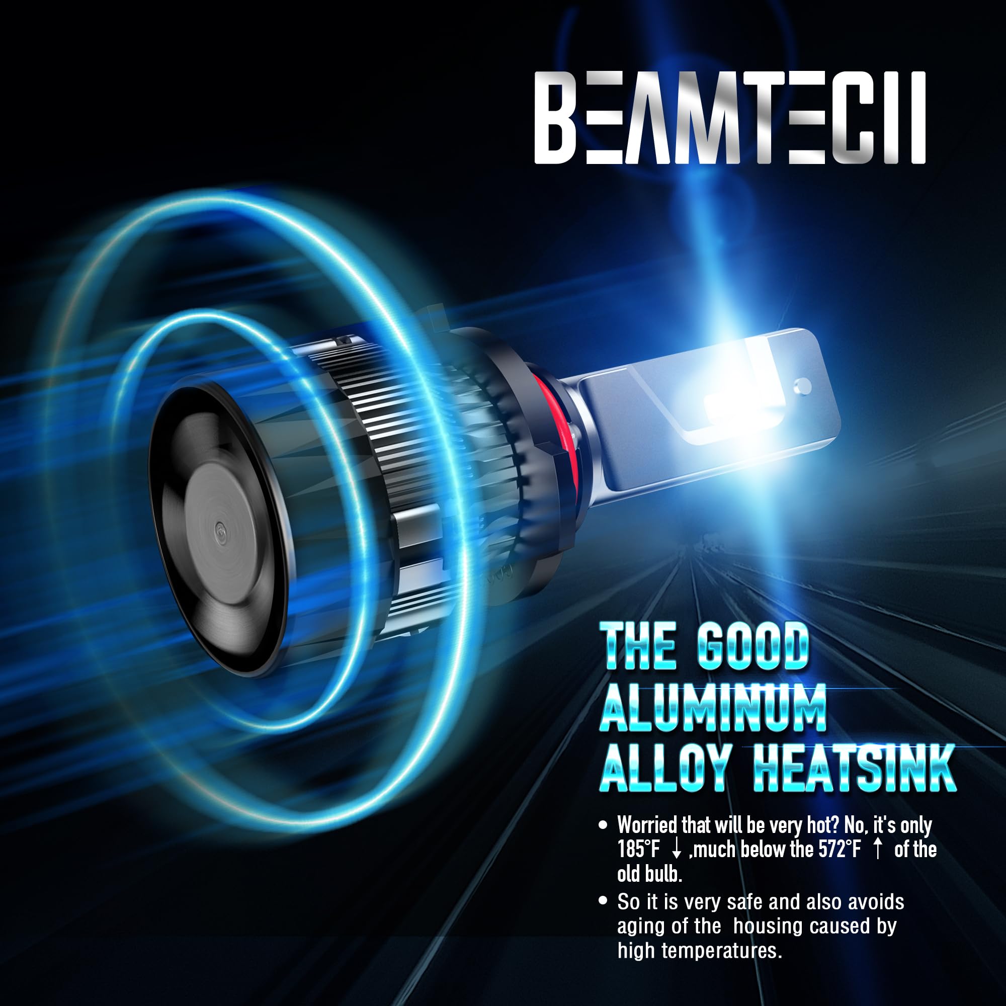 BEAMTECH 9005 HB3 Fog Bulbs, 6500K CSP Chips, Small Size, Aluminum Heatsink