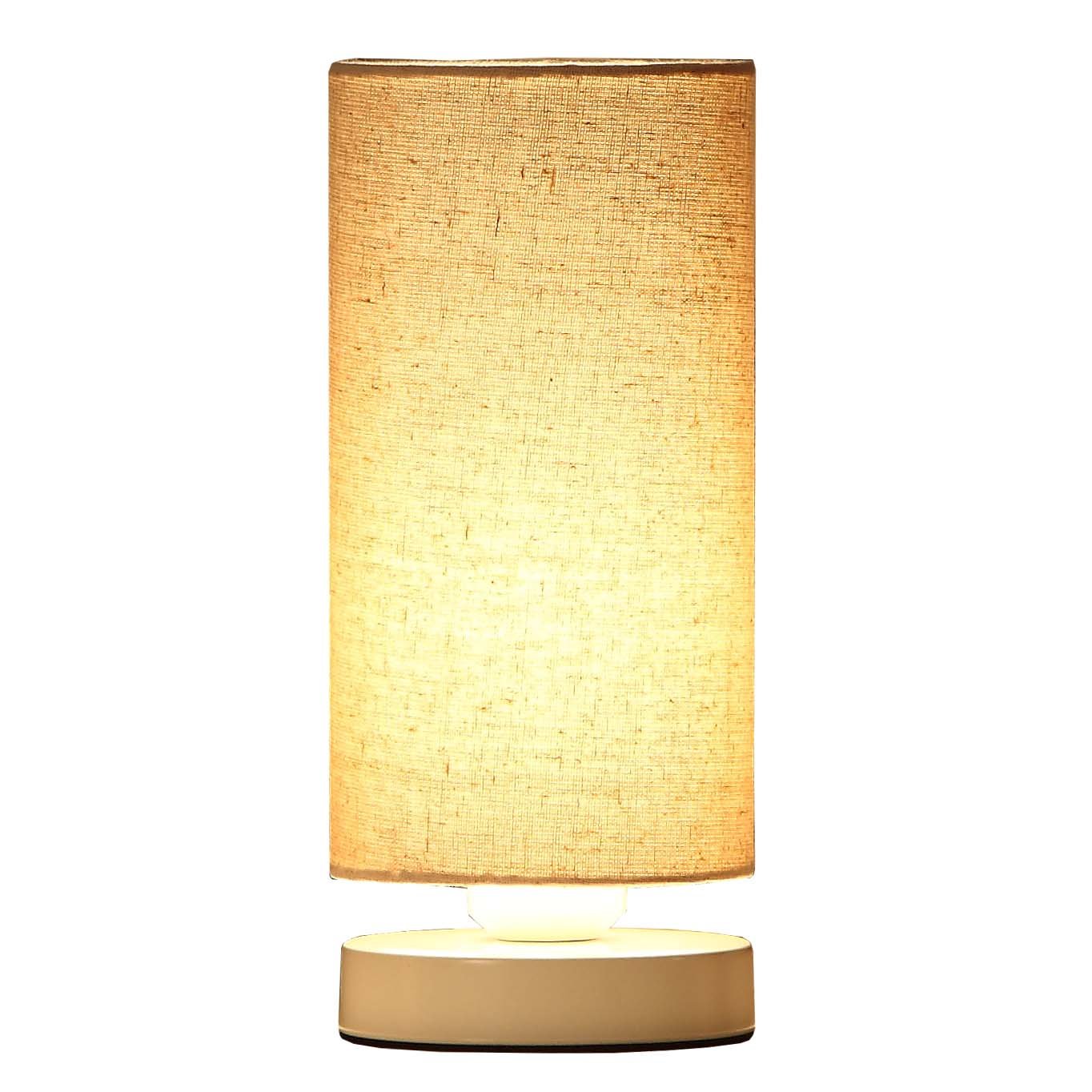 Bieye Linen Fabric Table Lamp, Cylindrical Lampshade, 11-inch Tall, Creamy-White