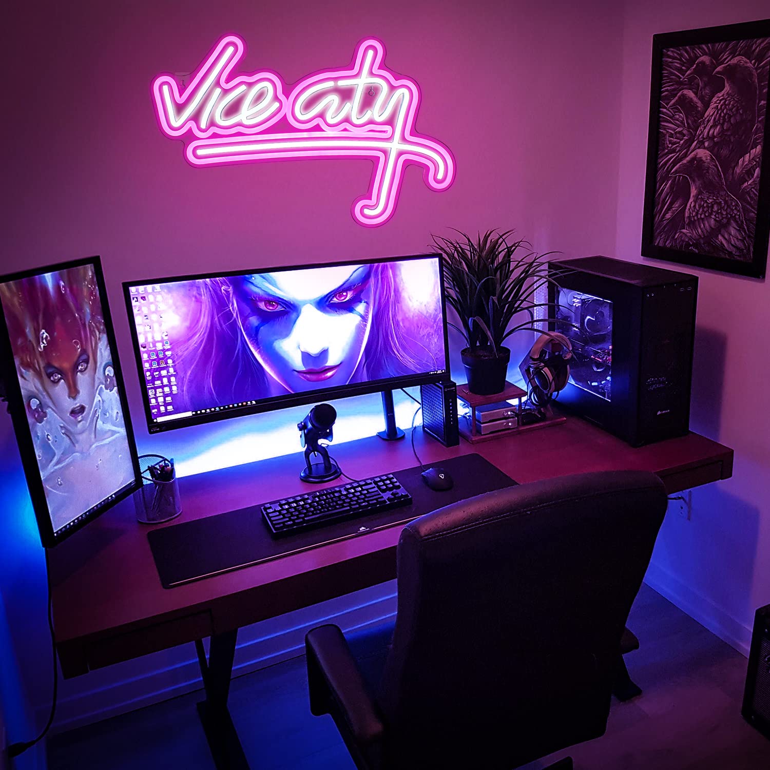 NXYX Neon Sign Pink LED for Bedroom Wall Decor, USB Powered, 18.5x11.4 inches, Vice City, Model NXYX-NS-Vice City