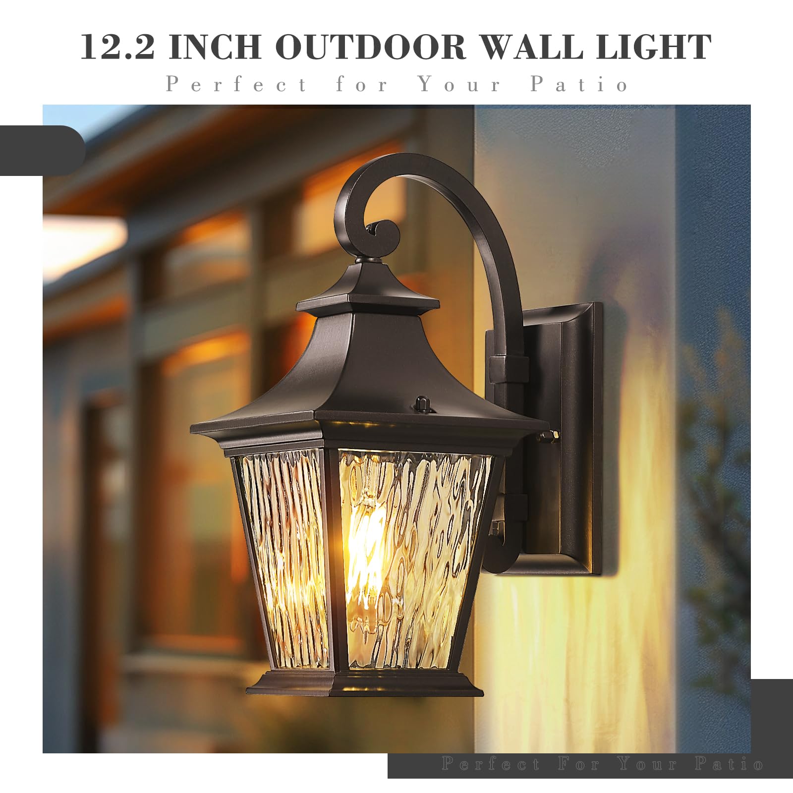Emliviar 2 Pack Outdoor Wall Lights, Exterior Wall Lantern Sconce For Garage Patio, Oil Rubbed Bronze Finish With Water Ripple G