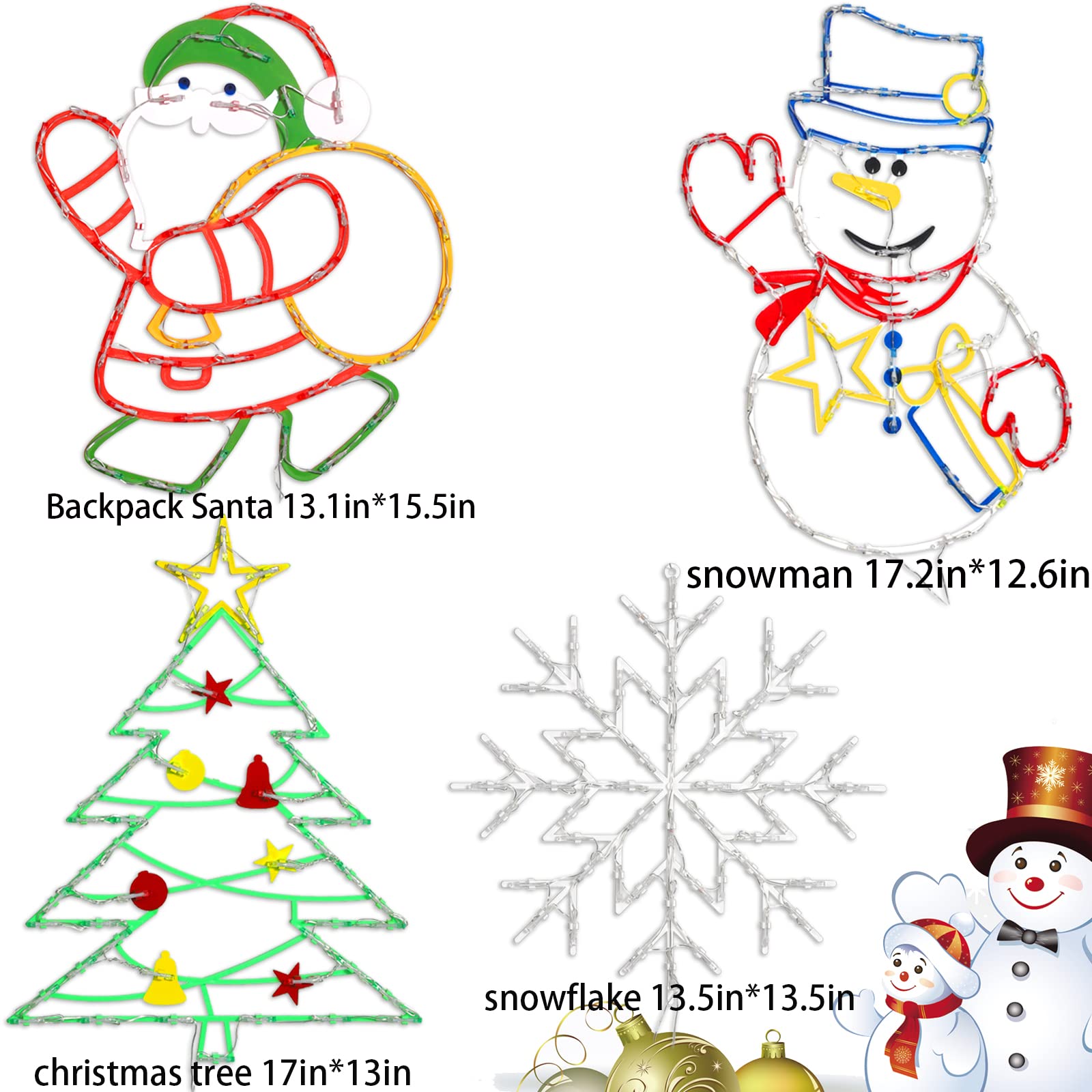 Trwymz Christmas Decorations - 16 Christmas Window Silhouette Lights - 4 Pack Colour Lighted Santa & Snowman & Snowflake & Christmas Tree For Holiday Indoor And Outdoor Wall Door Window Decorate
