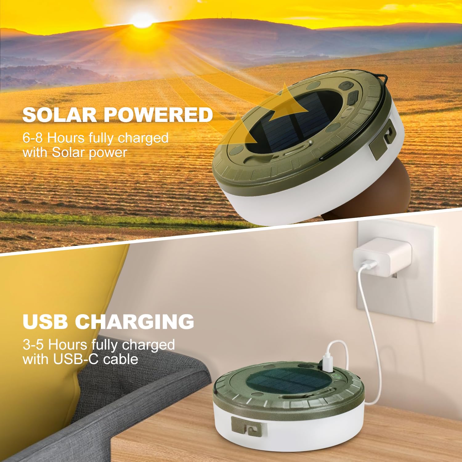 Vecoter Solar Camping String Lights 1-Pack, 2 In 1 Rechargeable Camping Lights With 5 Modes, Waterproof Portable Tent Lighting F