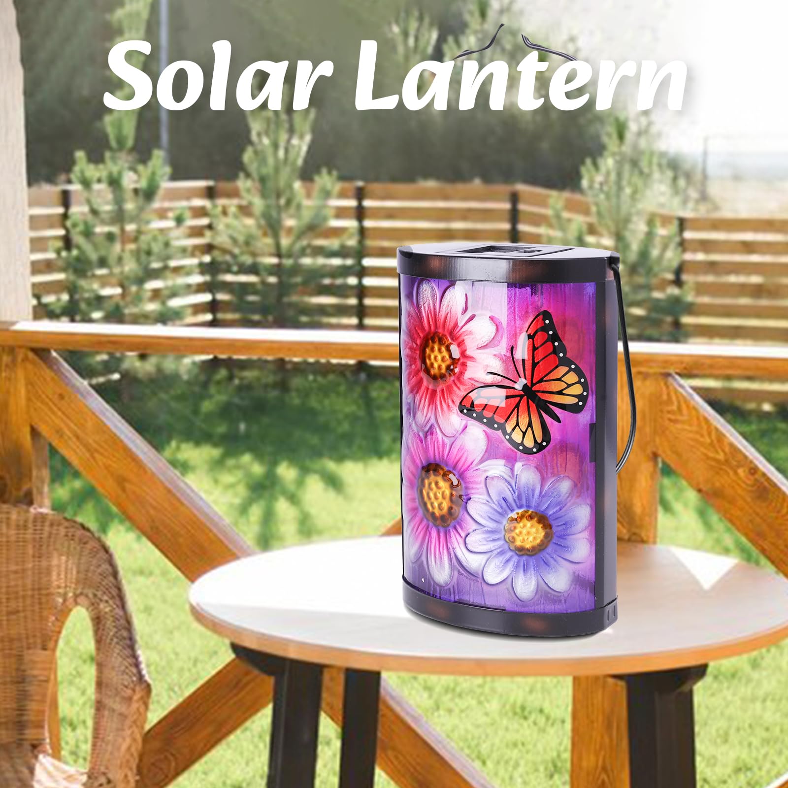 MUMTOP Hanging Solar Lantern - Waterproof Glass Decorative Lamp for Outdoor Patio Garden, Multicolor, Model 8060A
