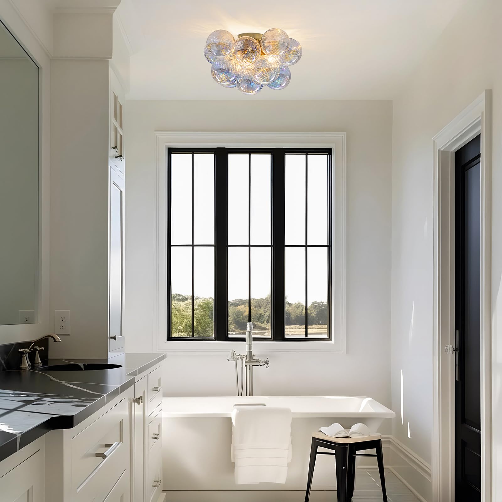 Semi Flush Mount Ceiling Light 18.5-Glass Bubble Chandelier Lighting Modern Hallway Light Fixtures Brushed Gold With 13 Swirled Colorful Globe For Dining Room Kitchen Bathroom Entryway Bedroom