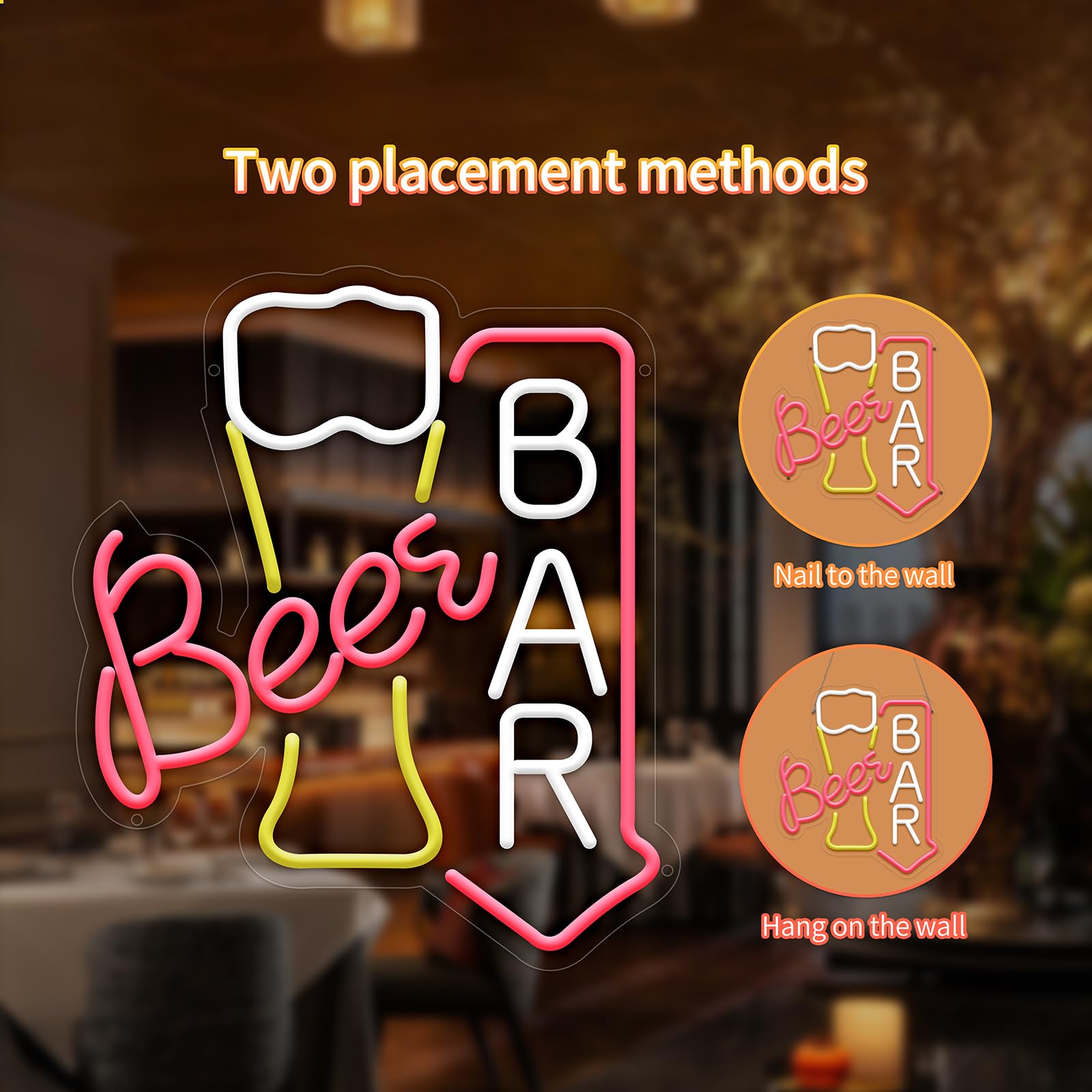 Moneter malt-inspired Bar Neon Sign - LED Wall Decor, USB Powered Acrylic Light for Bedroom & Living Room, Kids Safe, Reusable Design