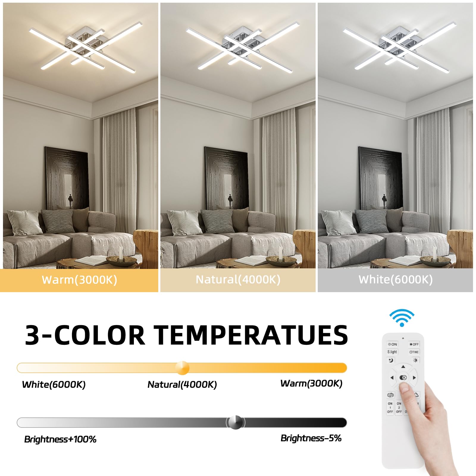 Caneoe Modern Led Ceiling Light Fixture 38W Dimmable Flush Mount Ceiling Light With Remote Sliver Close To Ceiling Lamp For Bedr