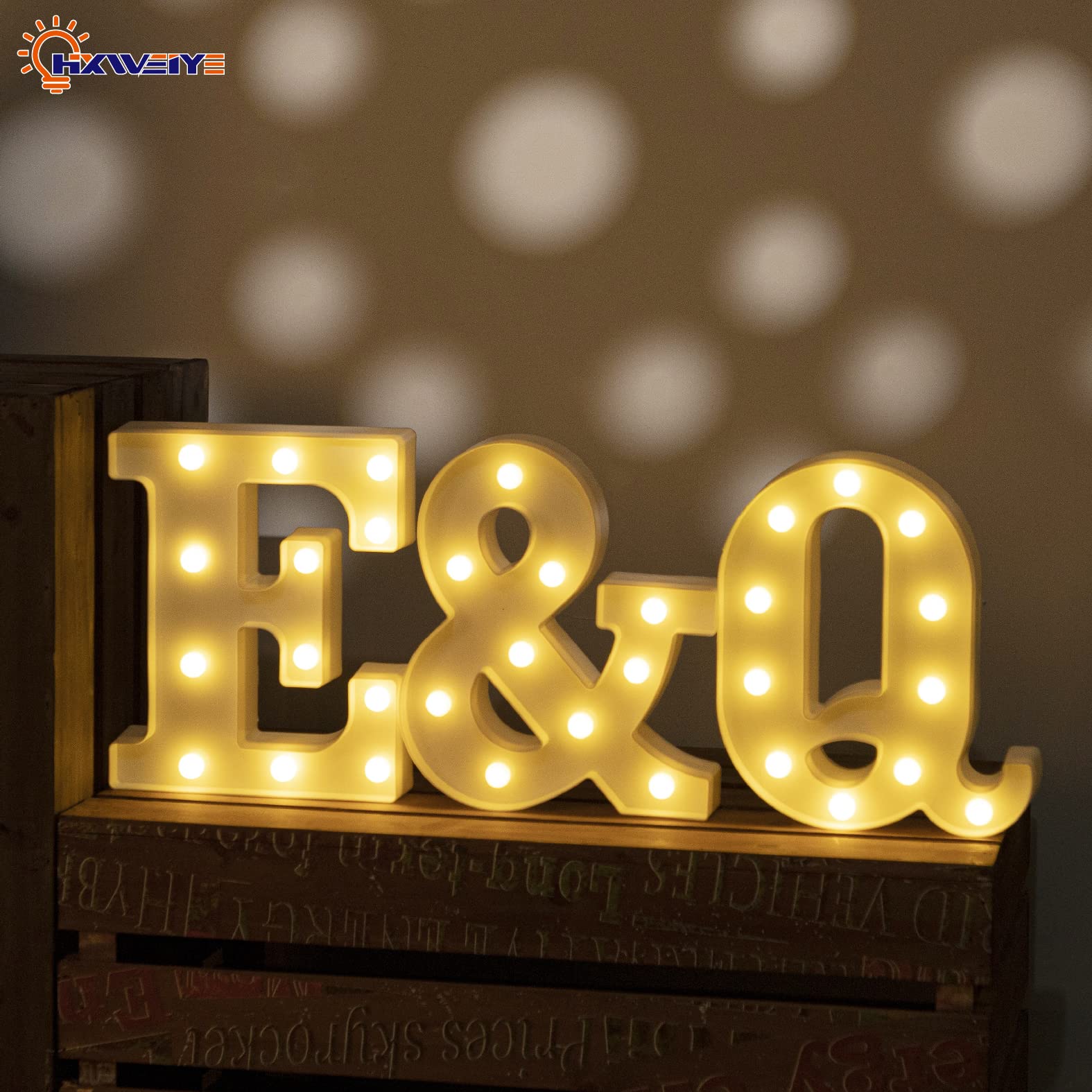 HXWEIYE LED Marquee Letters Sign - 26 Alphabet & 10 Numbers - Battery Powered Warm White Plastic Lights for Party Decor