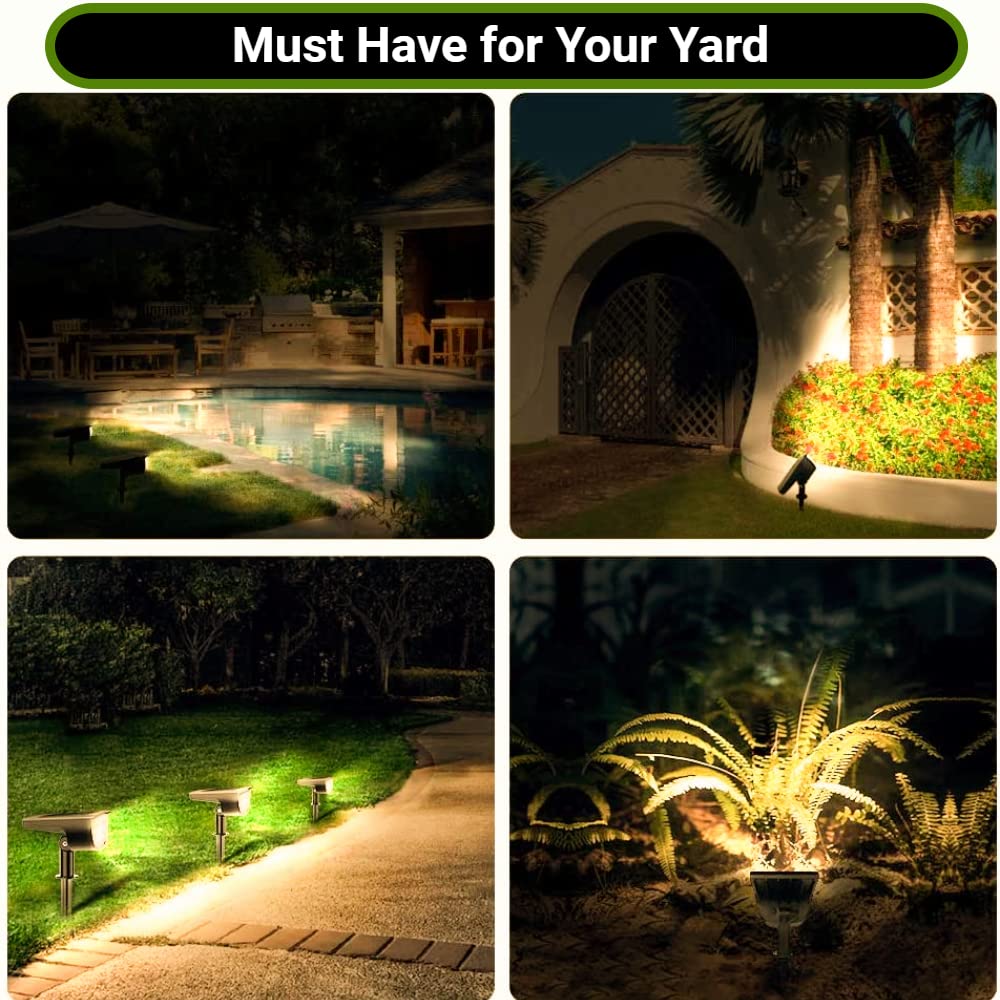 CLAONER Solar Spot Lights Outdoor, 3 Modes, IP65 Waterproof, 2 Pack, Warm White, High-impact ABS Plastic