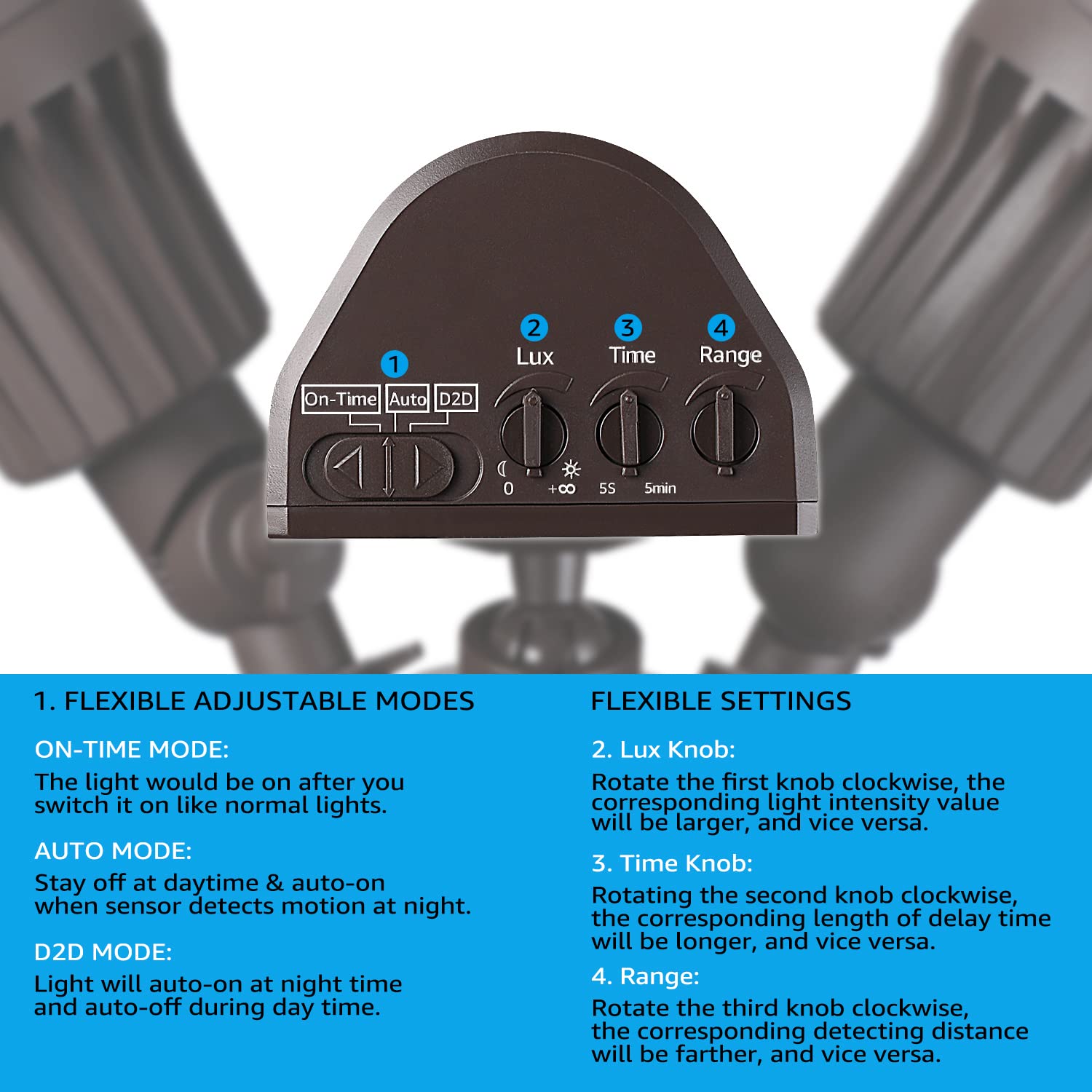 Leonlite Cob Led Security Light, Motion Sensor Flood Lights Outdoor, Aluminum, 3 Modes Motion Detector+Dusk To Dawn+Switch Control, 100-277V, Adjustable 2-Head, Ip65, 5000K Daylight, Etl, Bronze