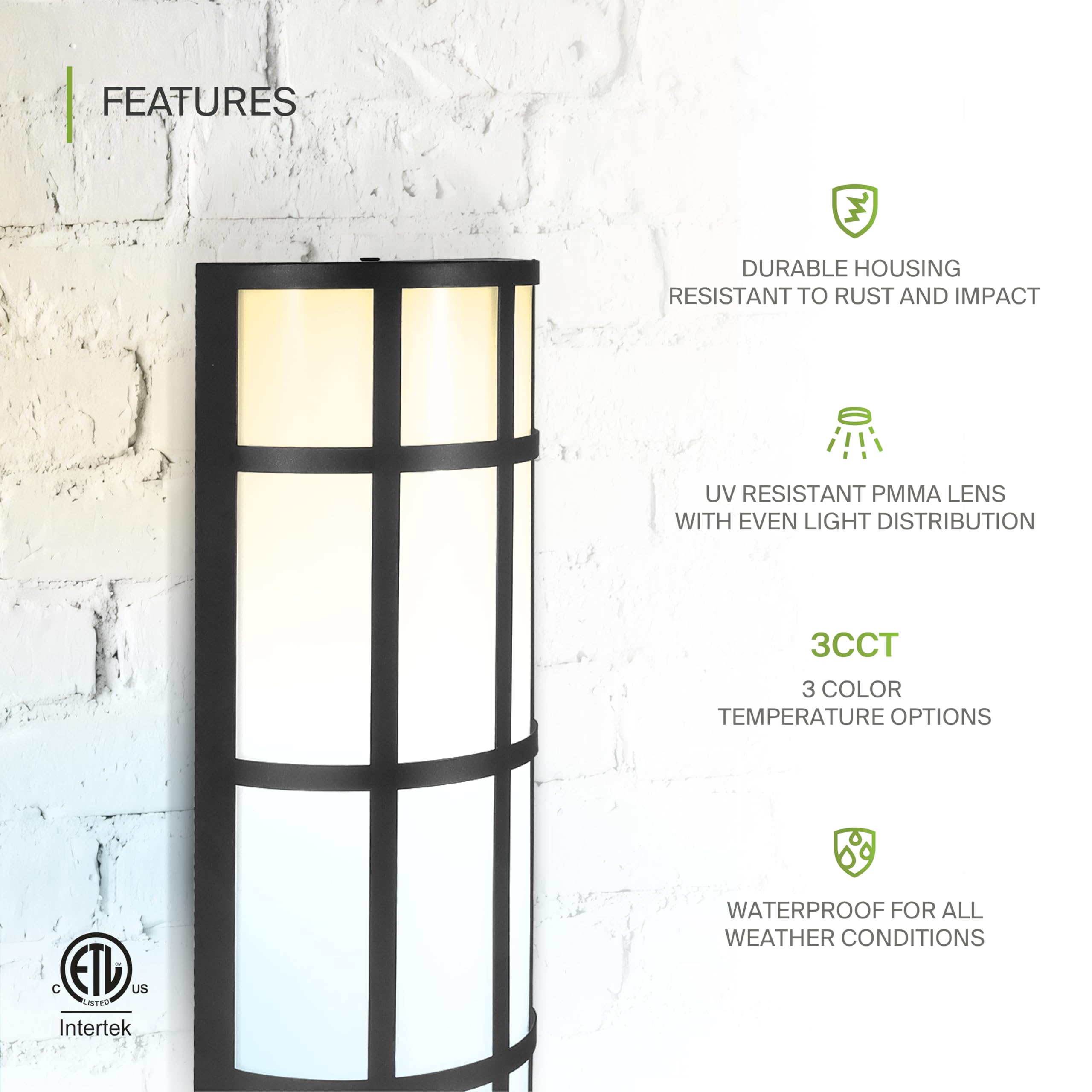 Asd 24 Inch Led Outdoor Wall Mount Light Fixture With Grid - Matte Black Modern Wall Sconce - 25W 120-277V 3000K 4000K 5000K Adj