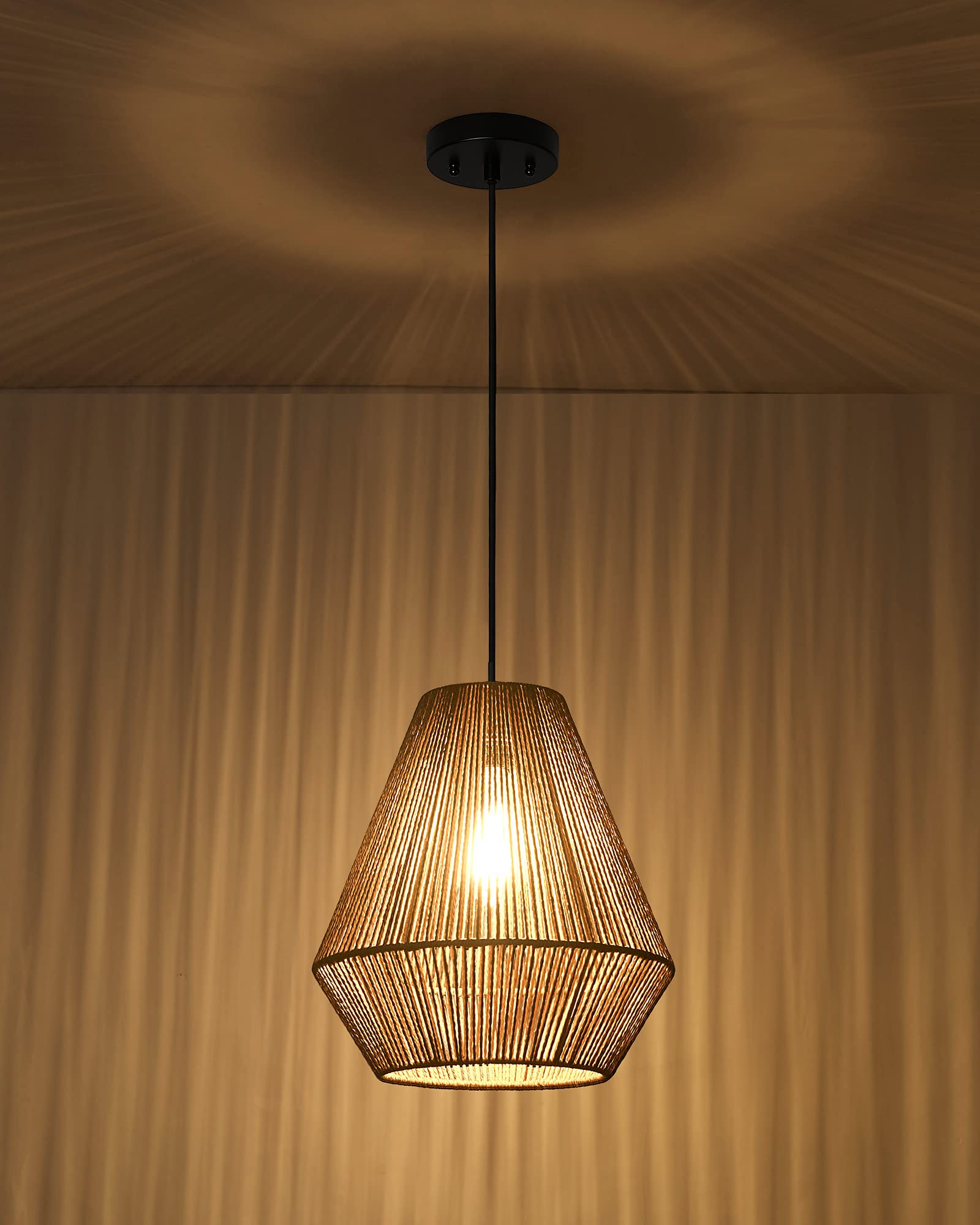 Elyona 12&quot; Woven Pendant Light, Boho Rattan Hanging Lamp For Kitchen, Dining, Bedroom, Hallway