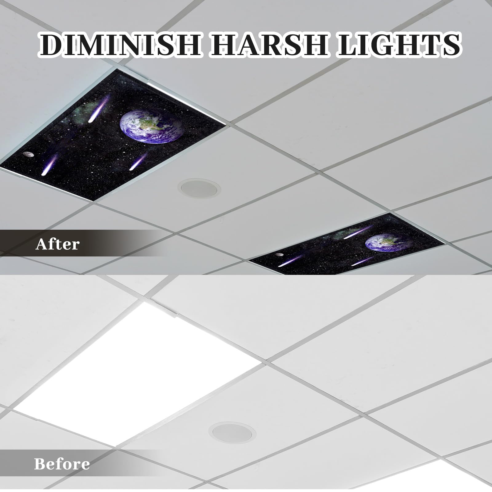 Patelai Fluorescent Light Cover with 10 Magnets, 4 x 2 Feet, Black, Model PT-Patelai-44510 for Classroom, Home, Office Decor