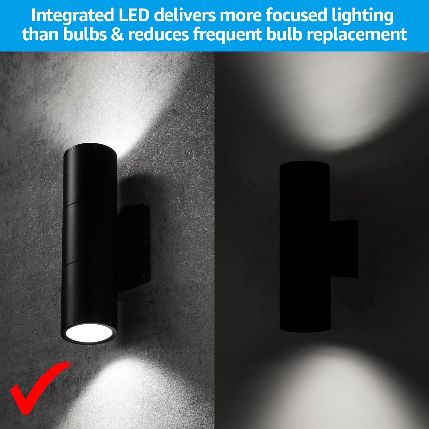 Leonlite 3Cct Integrated Led Cylinder Up Down Wall Light Outdoor, 100V-277V 20W Aluminum Waterproof High-End Wall Sconce In 2 Lights, Etl Exterior Front Door Porch Light, 3000K 4000K 5000K, Pack Of 4