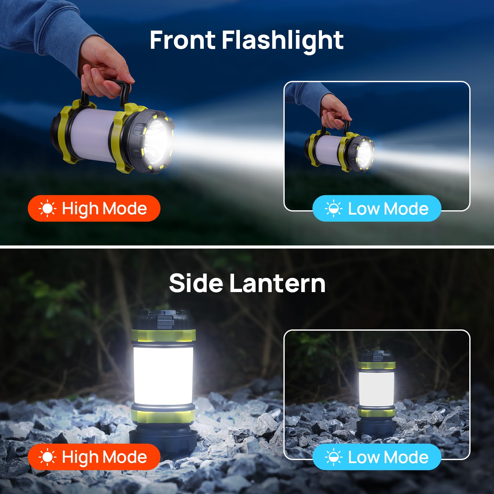 Consciot LED Camping Lantern Flashlight - 3600mAh, Rechargeable, IPX4 Waterproof, Light Green, 1 Pack, Model AOL007-US