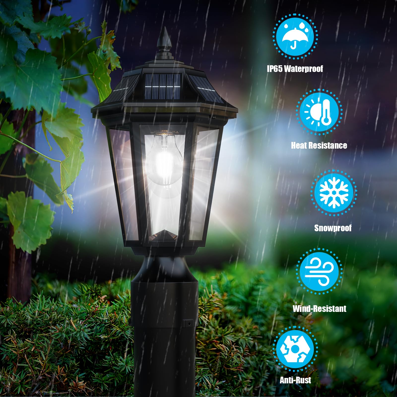 Hameso Solar Post Lights With Mount Base, Outdoor Solar Lamp Post Lights Waterproof - 3 Modes (6000K Cool White) With Motion Sen