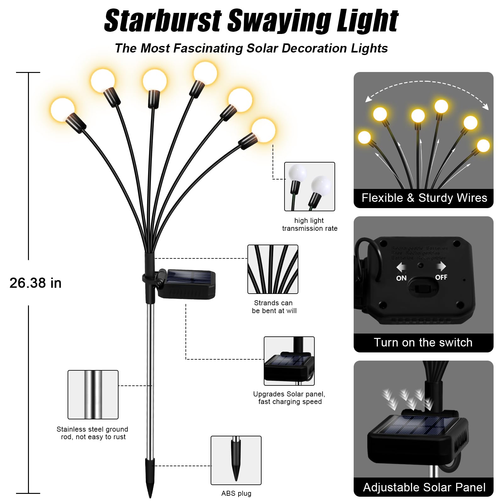 Nbqq Solar Garden Lights Outdoor, 10 Pack 60Led Waterproof Solar Powered Lights For Yard Pathway Patio, Swaying Lawn Decor As Ga
