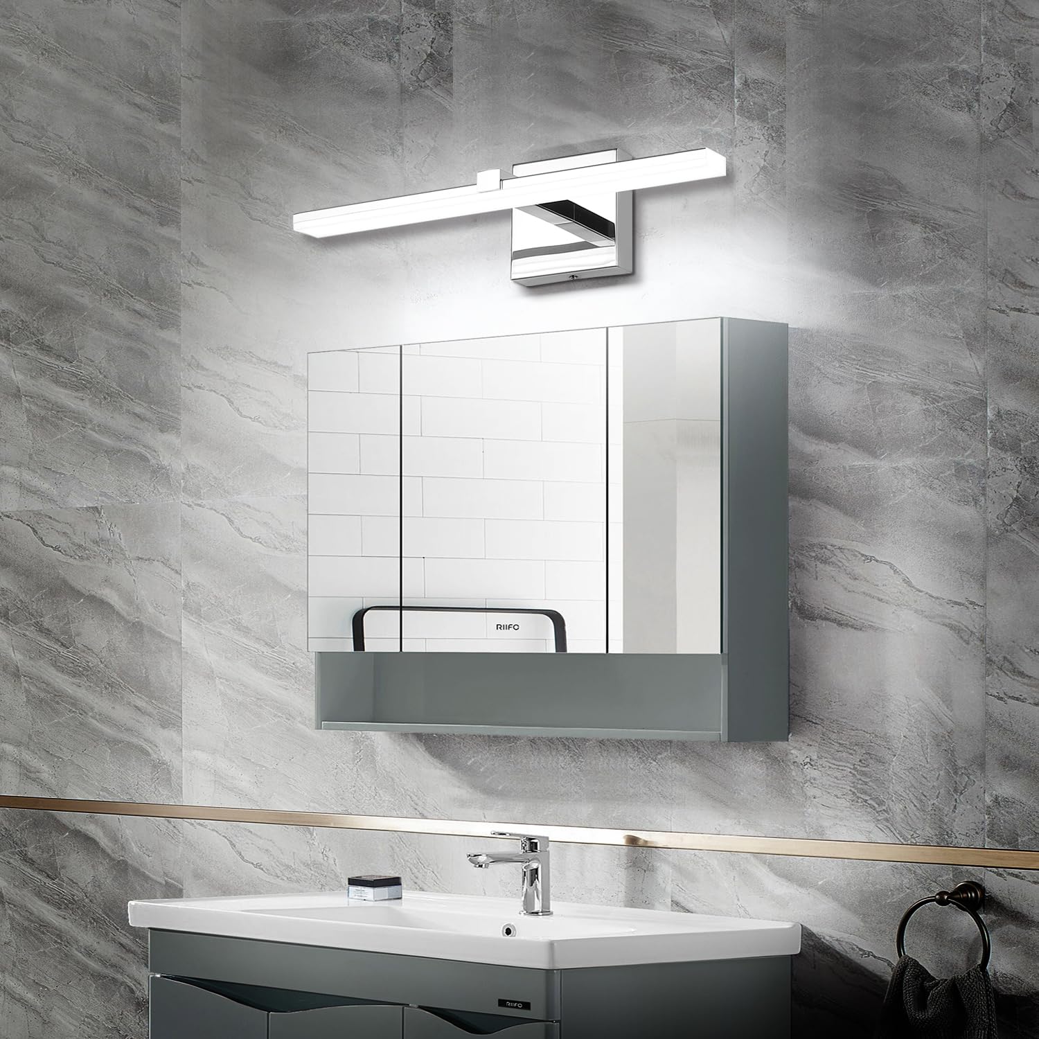 Zuzito Modern Bathroom Vanity Light 18In, 14W Led Bathroom Light Bar 5Cct Dimmable, Chrome Vanity Lights For Restroom Wall