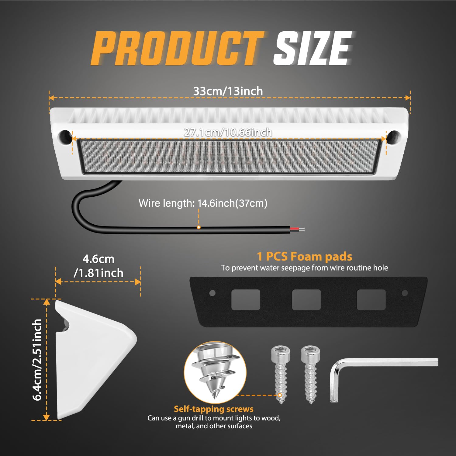 Nilight RV Exterior Lights 13 Inch Amber LED Porch Light, Aluminum Housing, Model RV-712WA, for RVs, Trailers, SUVs, Trucks