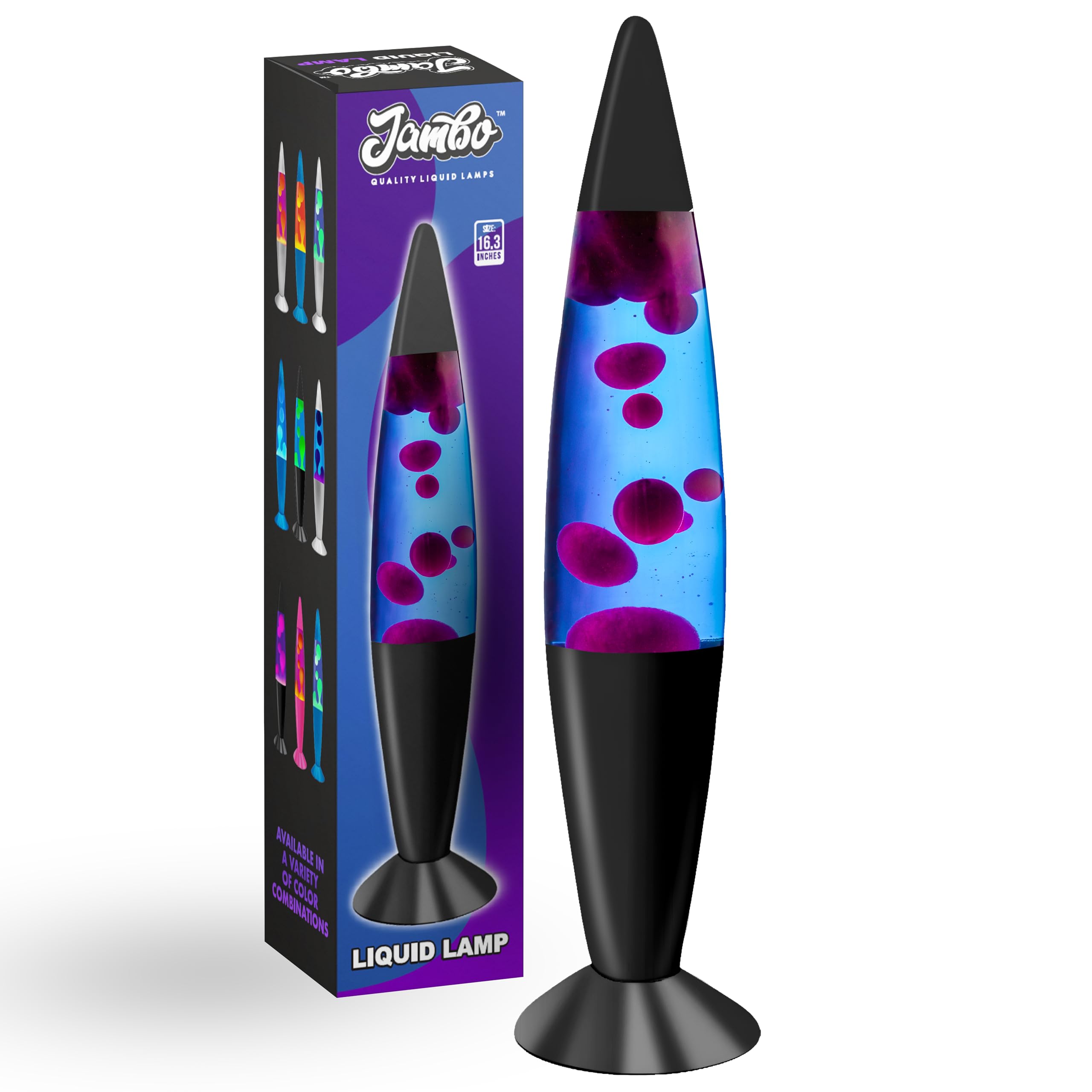 JAMBO 16in Liquid Lamp, Blue with Purple Wax, Aluminum Base, Model 58000, Night Light for Living Room, Office, Bedroom