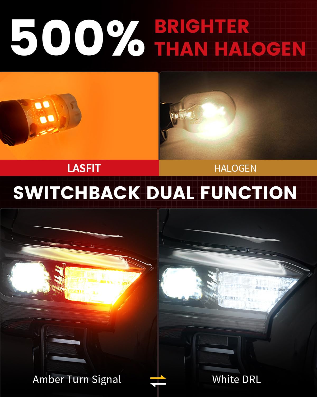 LASFIT T3 7443 Switchback LED Bulb 7444 - White/Amber - Built-in Resistor - 2pcs