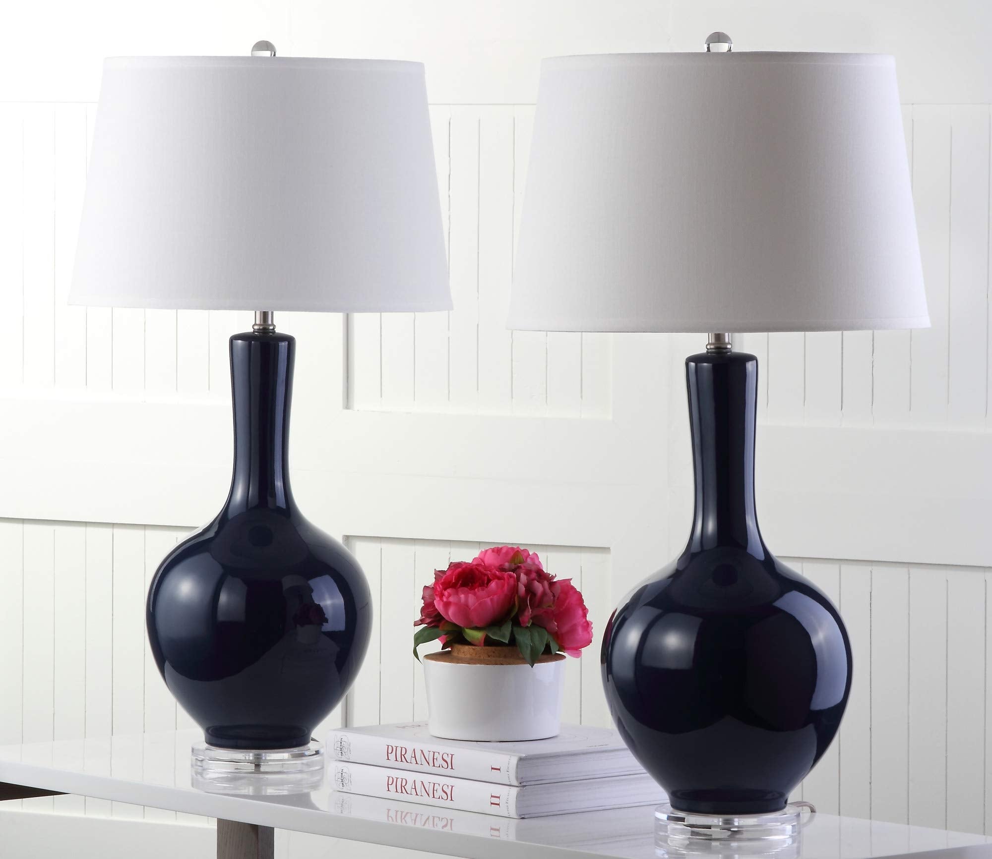 Safavieh Lighting Collection Blanche Modern Navy Gourd Ceramic 32-Inch Bedroom Living Room Home Office Desk Nightstand Table Lam