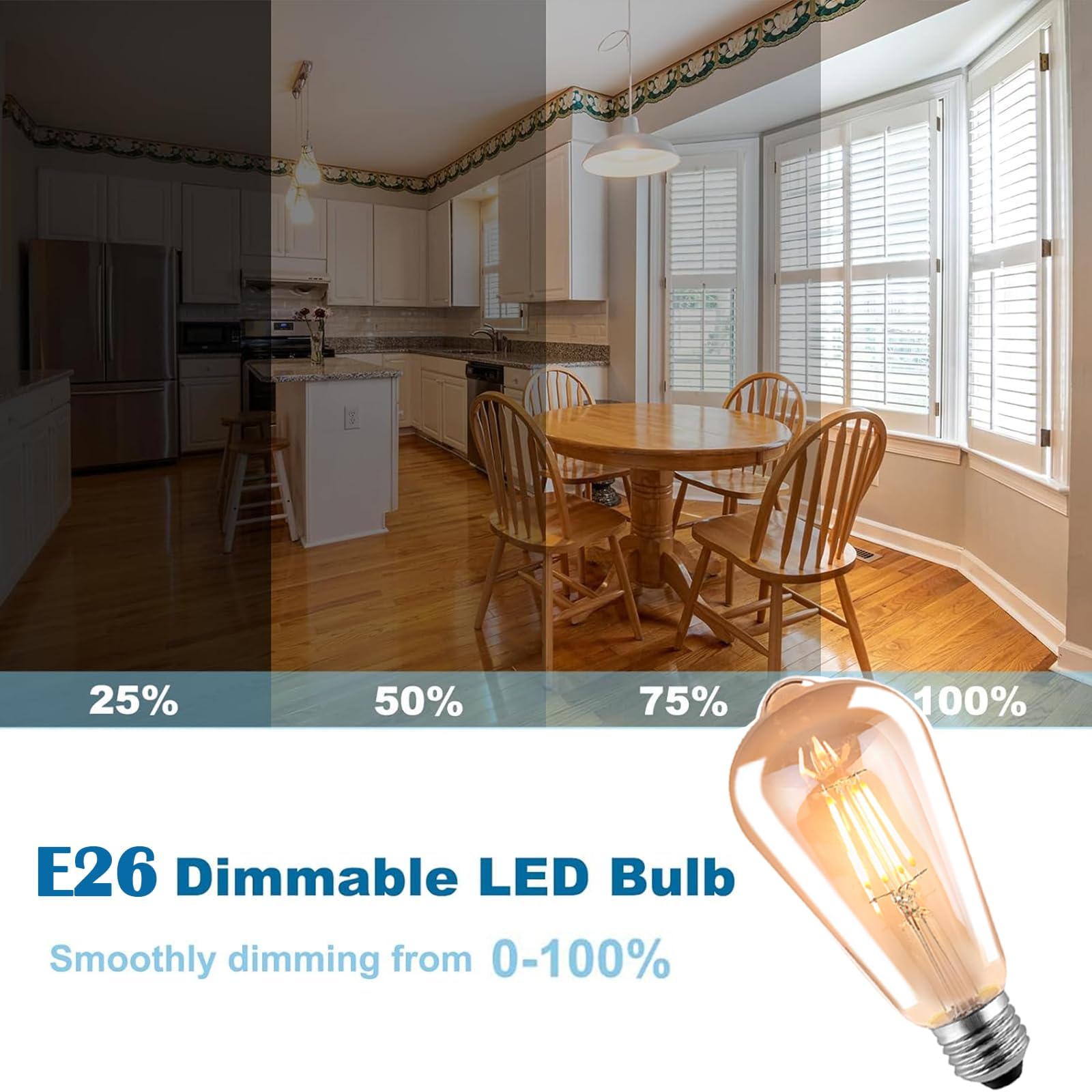 Hession St64 Led Edison Bulbs, 4W Equivalent 40W, Soft Light Amber Glass 2700K, Led Filament Bulbs With 90+ Cri E26 Medium Base,